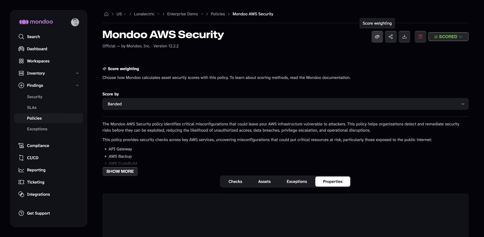 Mondoo - change a property in a policy