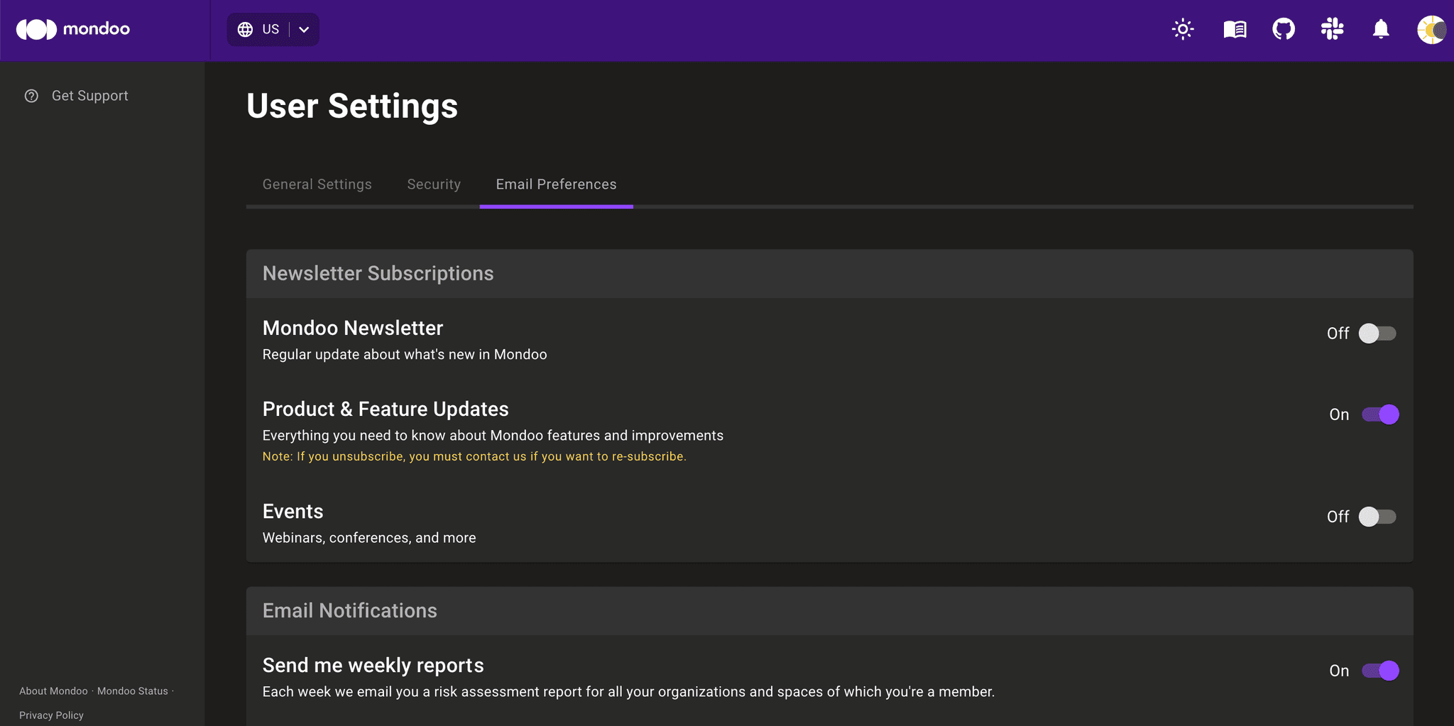 Mondoo security settings