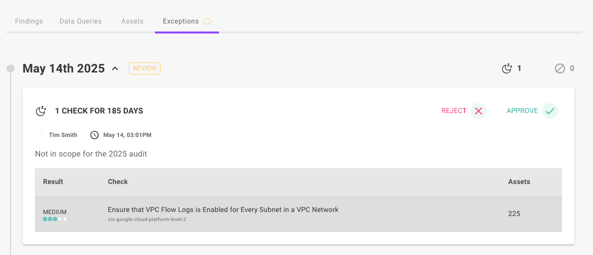 Exception on a check in the Mondoo Console