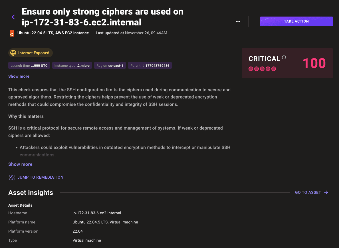 Findings details in a Mondoo scan result