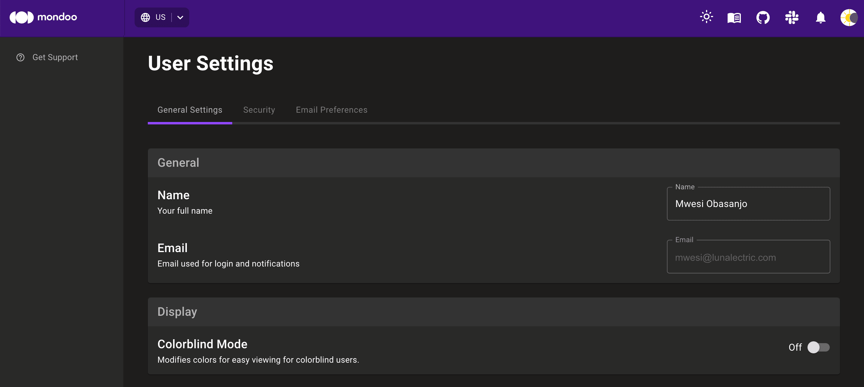 Mondoo general user settings