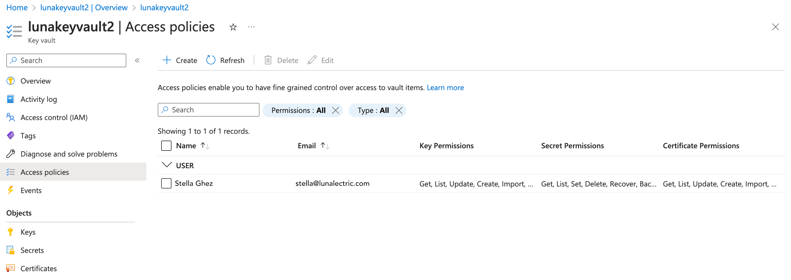 key vault access policies