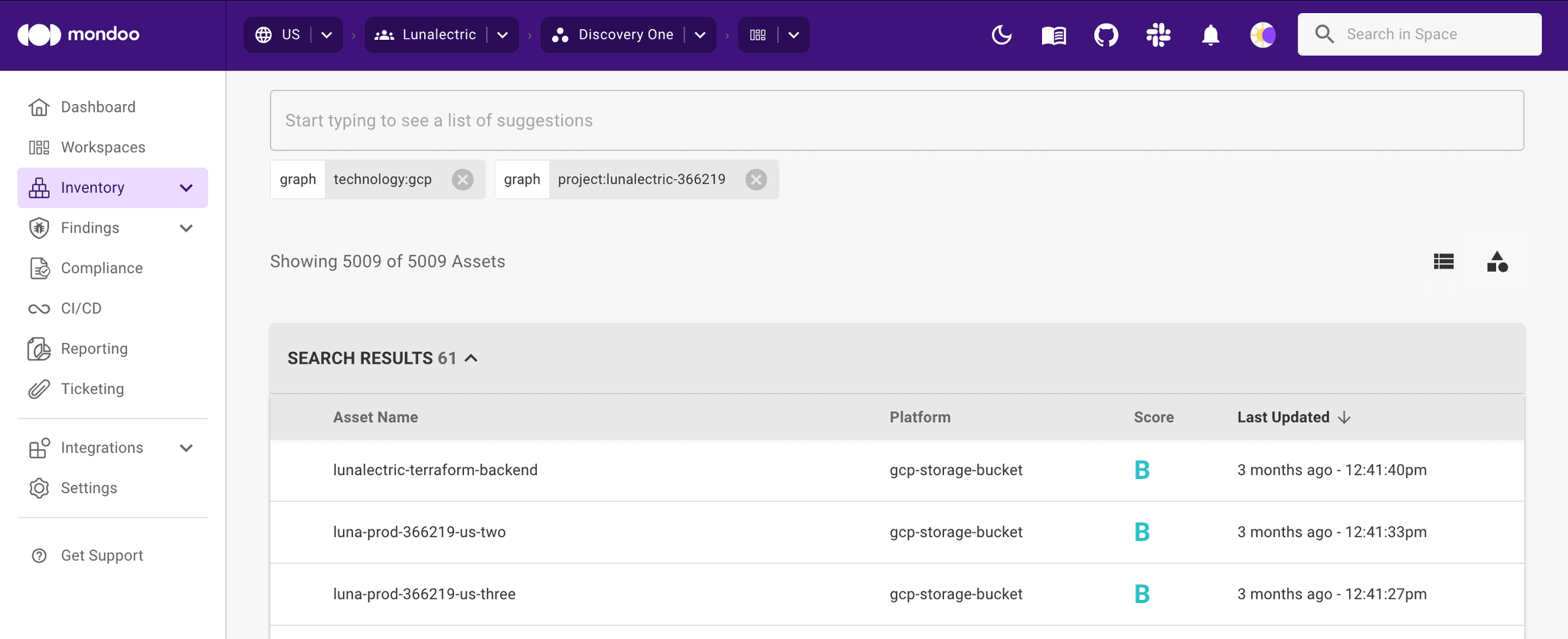 List of assets in Mondoo
