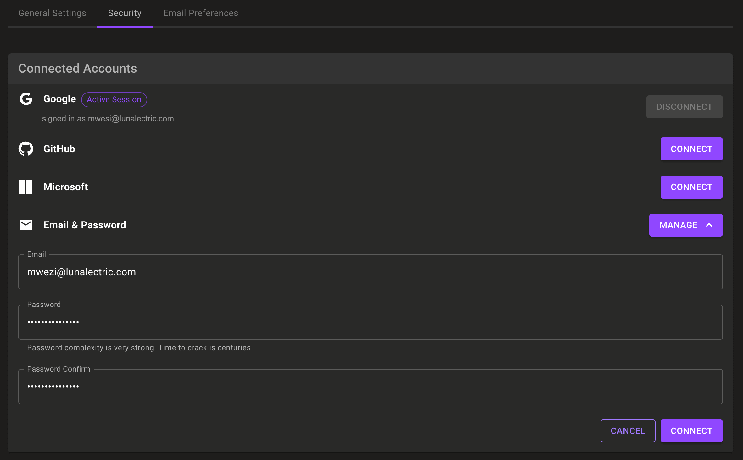 Mondoo email and password settings