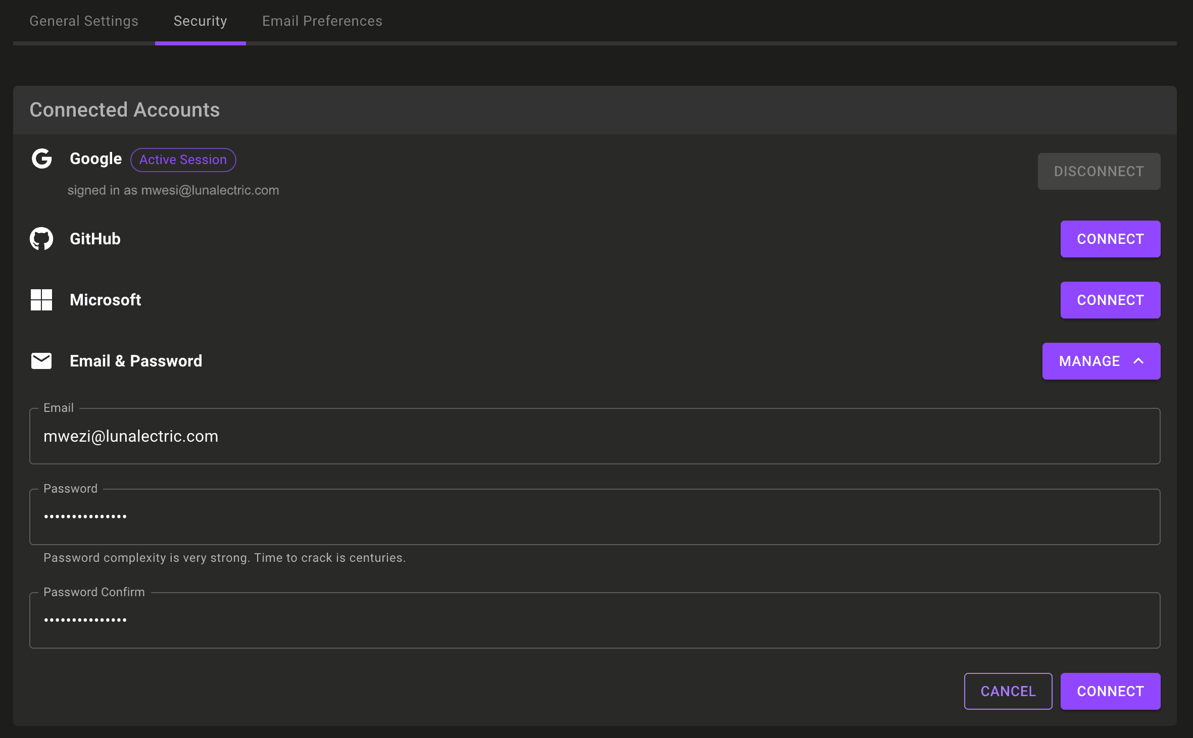 Mondoo email and password settings