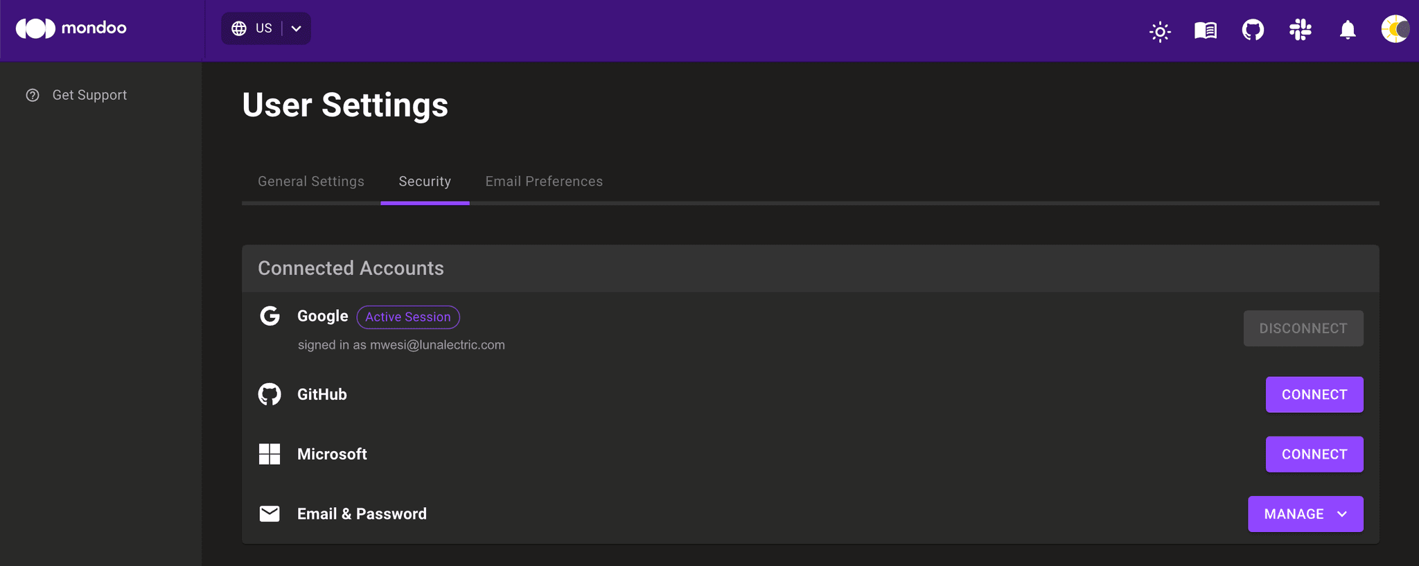 Mondoo security settings