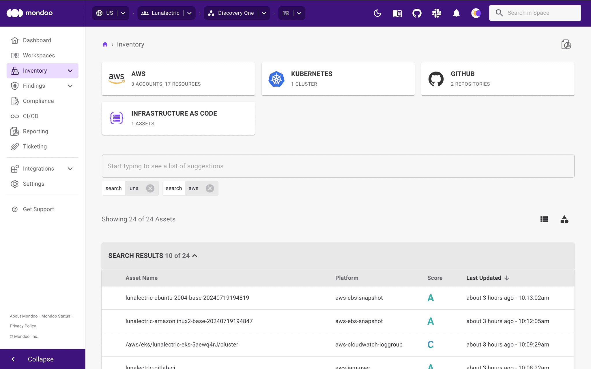 Filter assets in the Mondoo App
