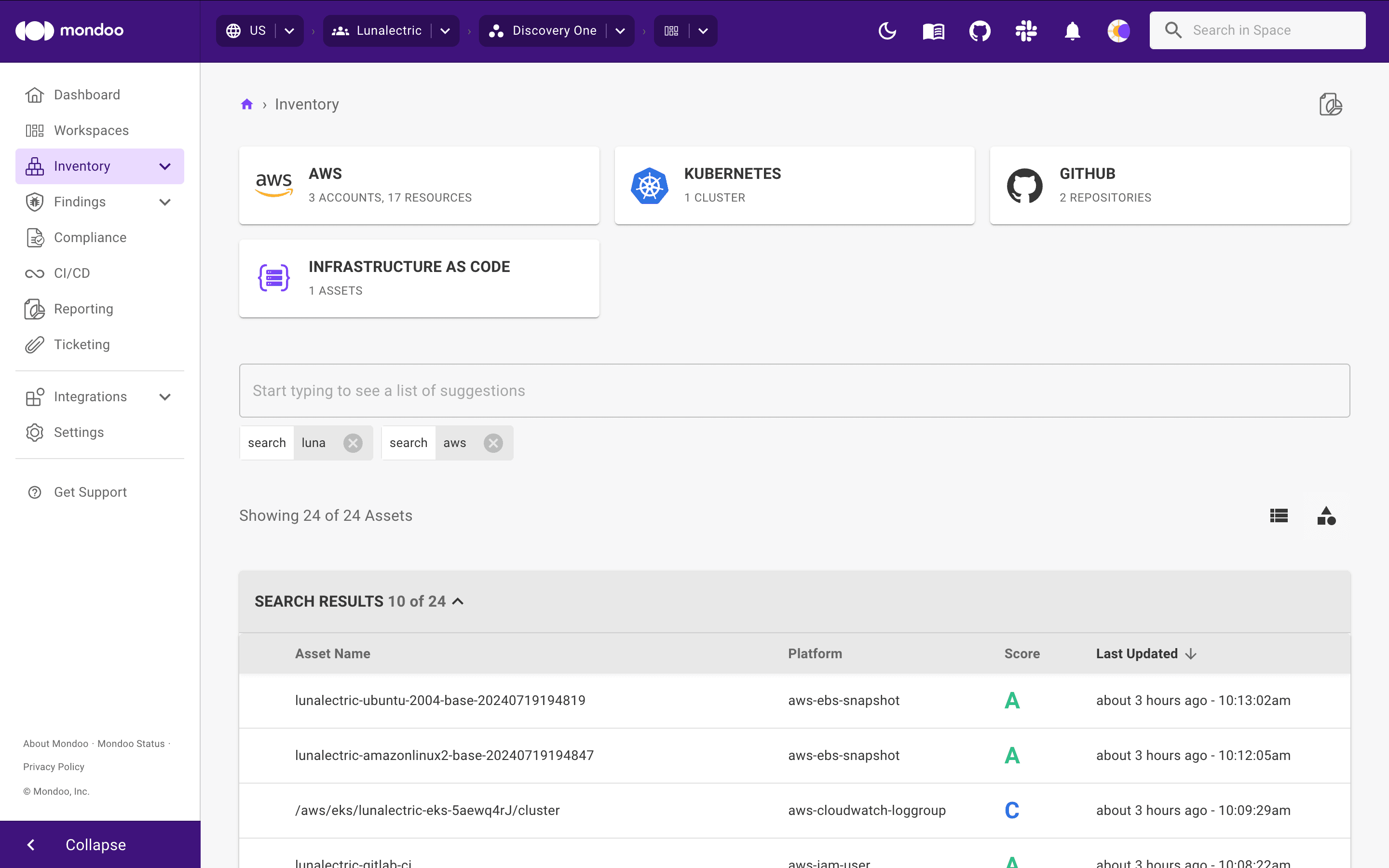 Filter assets in the Mondoo Console