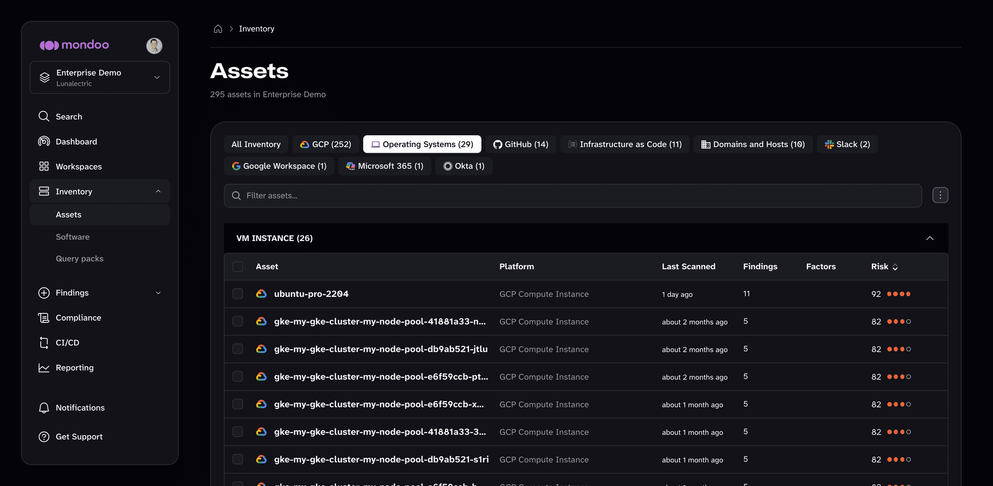 Filter assets in the Mondoo App