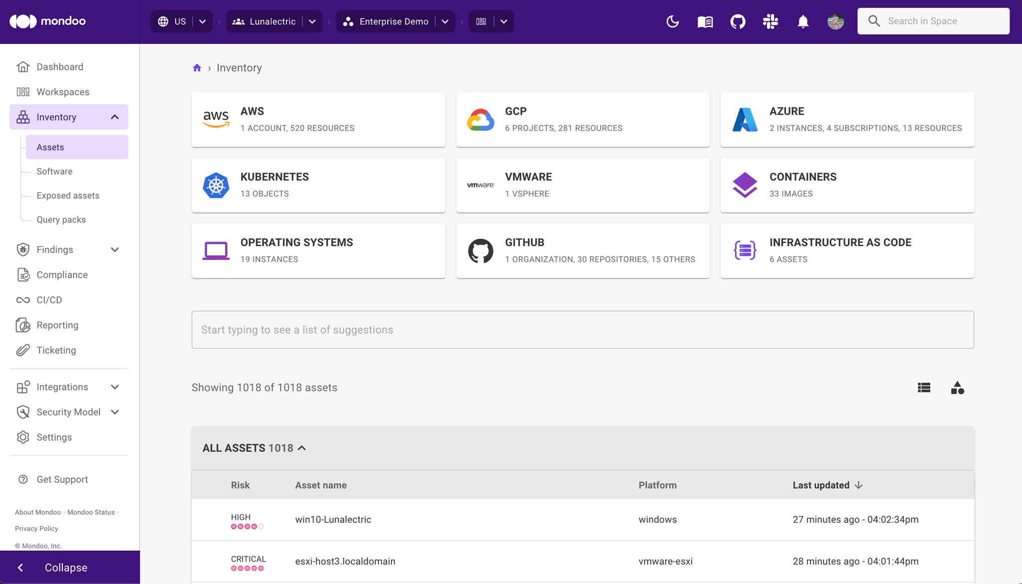 Space view in the Mondoo Console