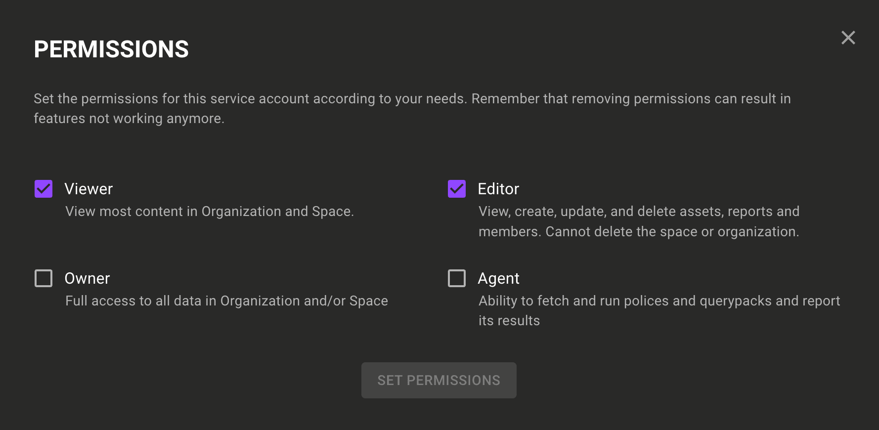 Change API token permissions