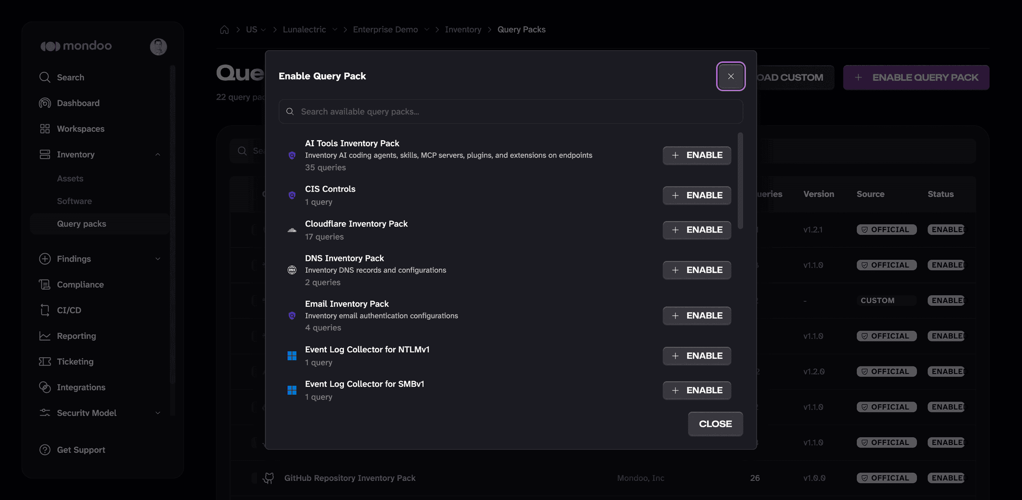 Add query packs in Mondoo