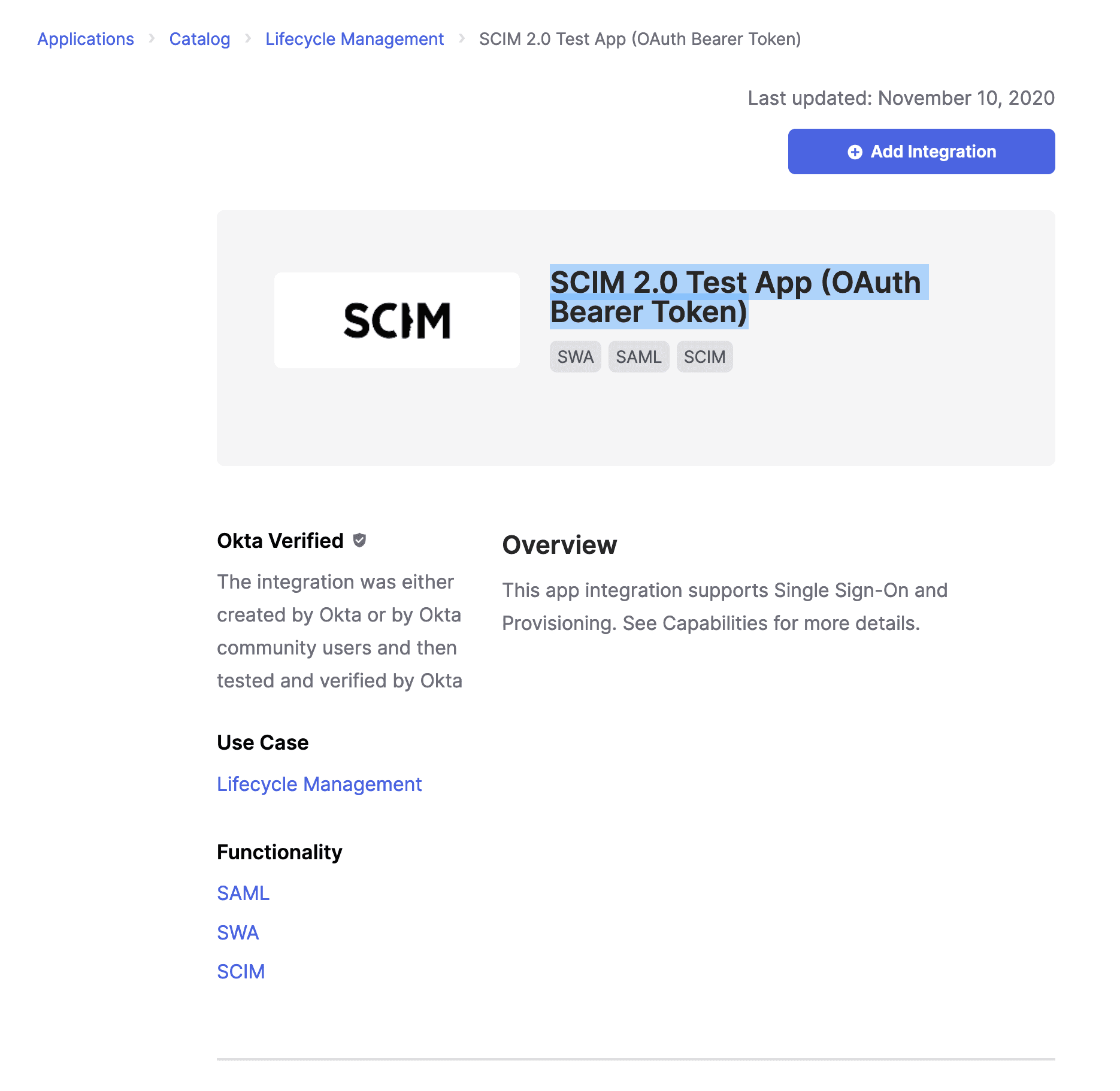 Okta SCIM application
