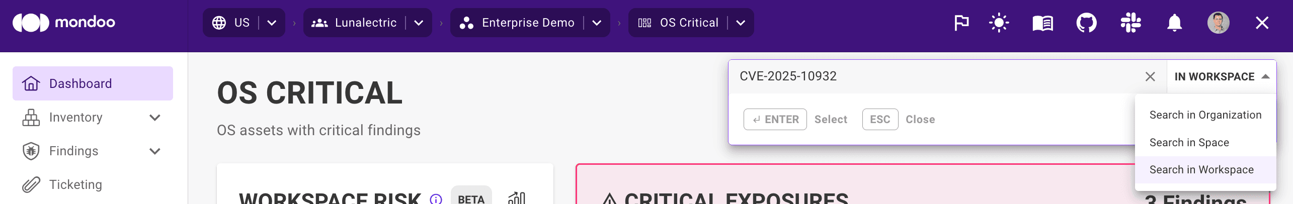 Search an organization in the Mondoo Console