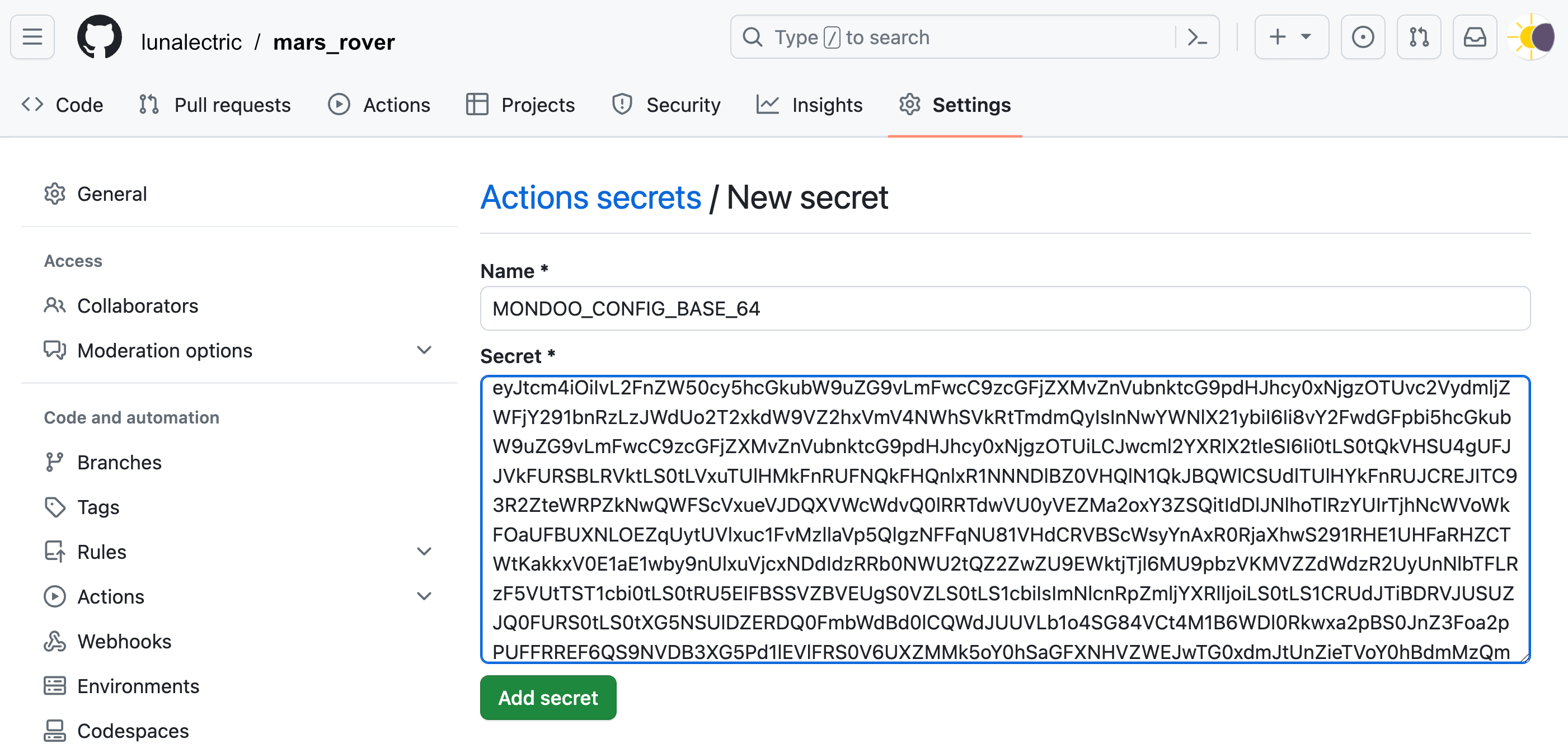 Create a GitHub Actions secret