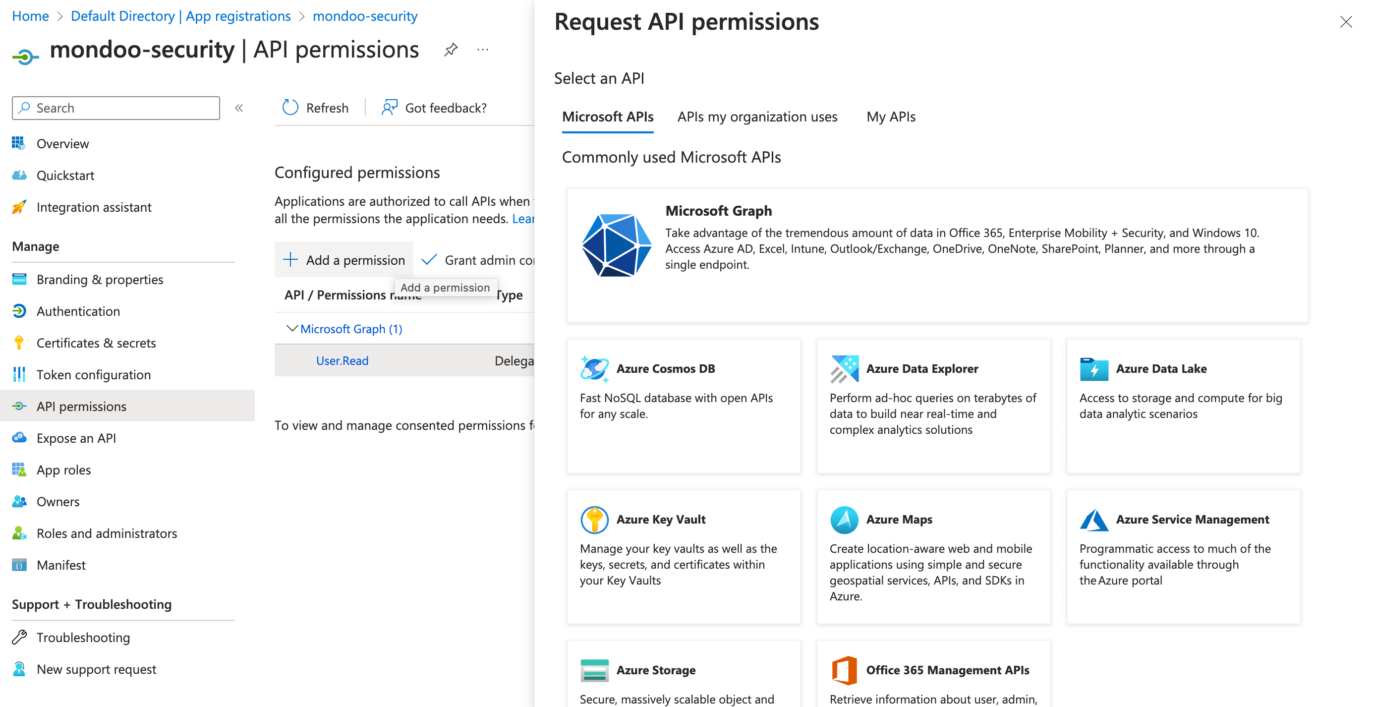 Add permission in Entra