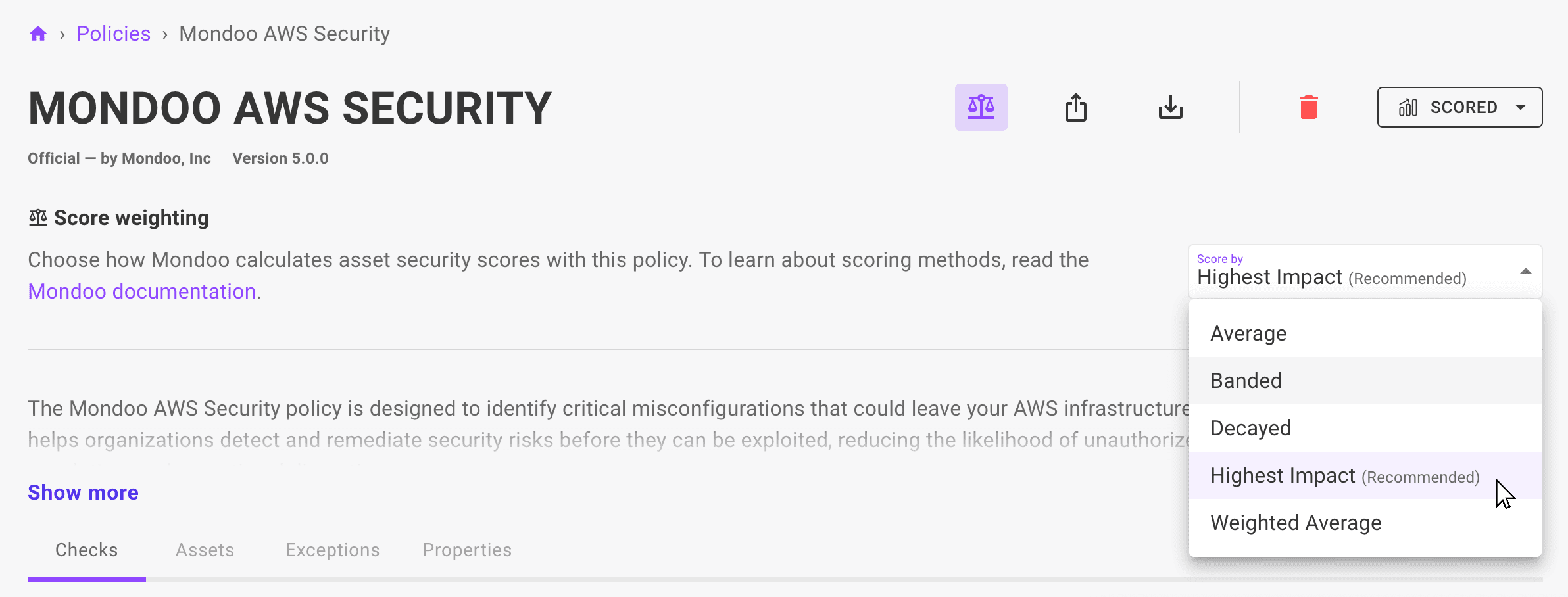 Change a policy's scoring system in the Mondoo Console
