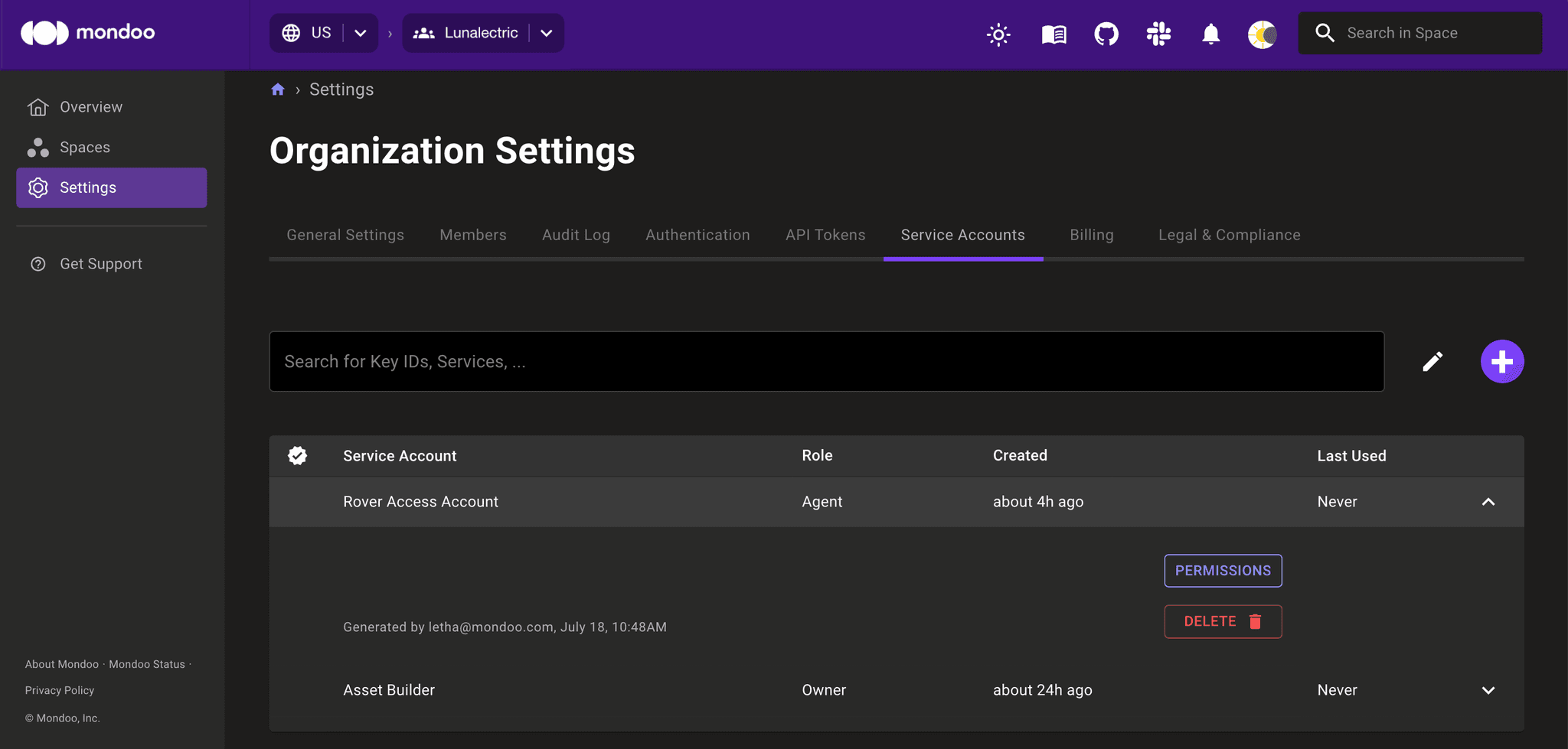 Manage service account tokens