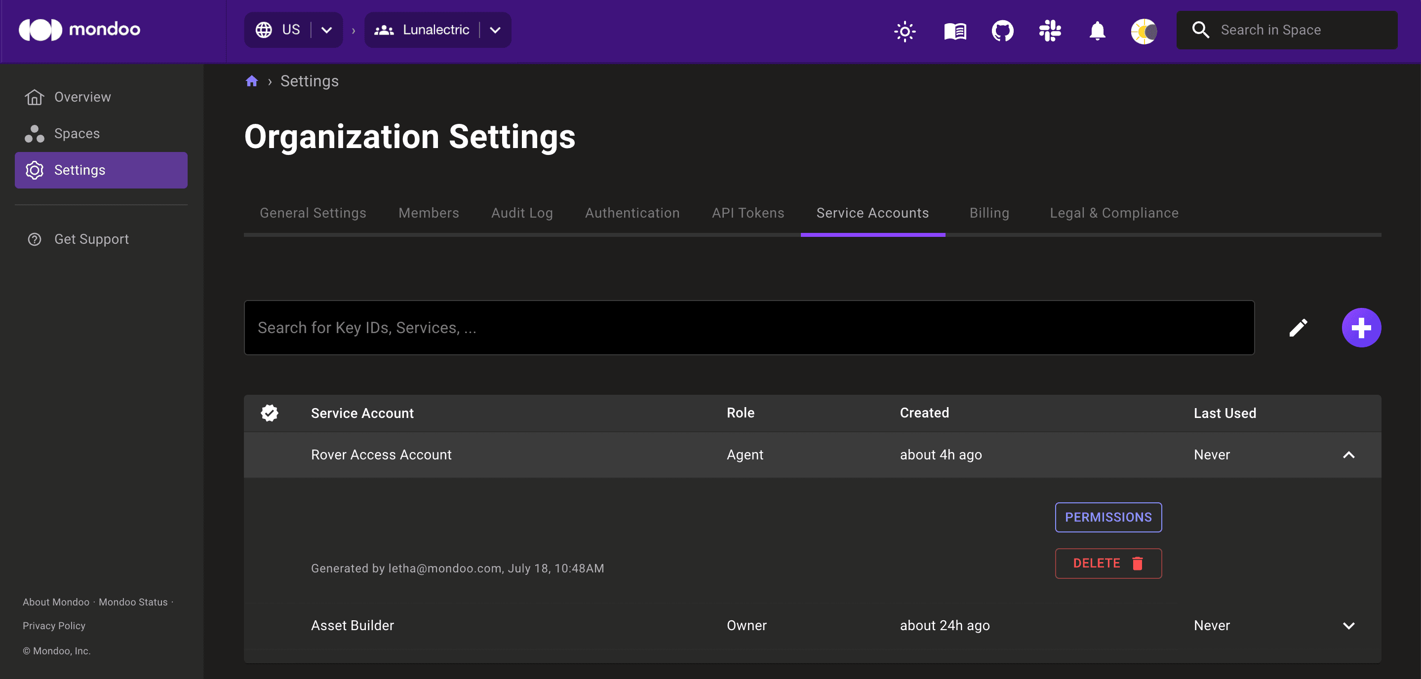 Manage service account tokens