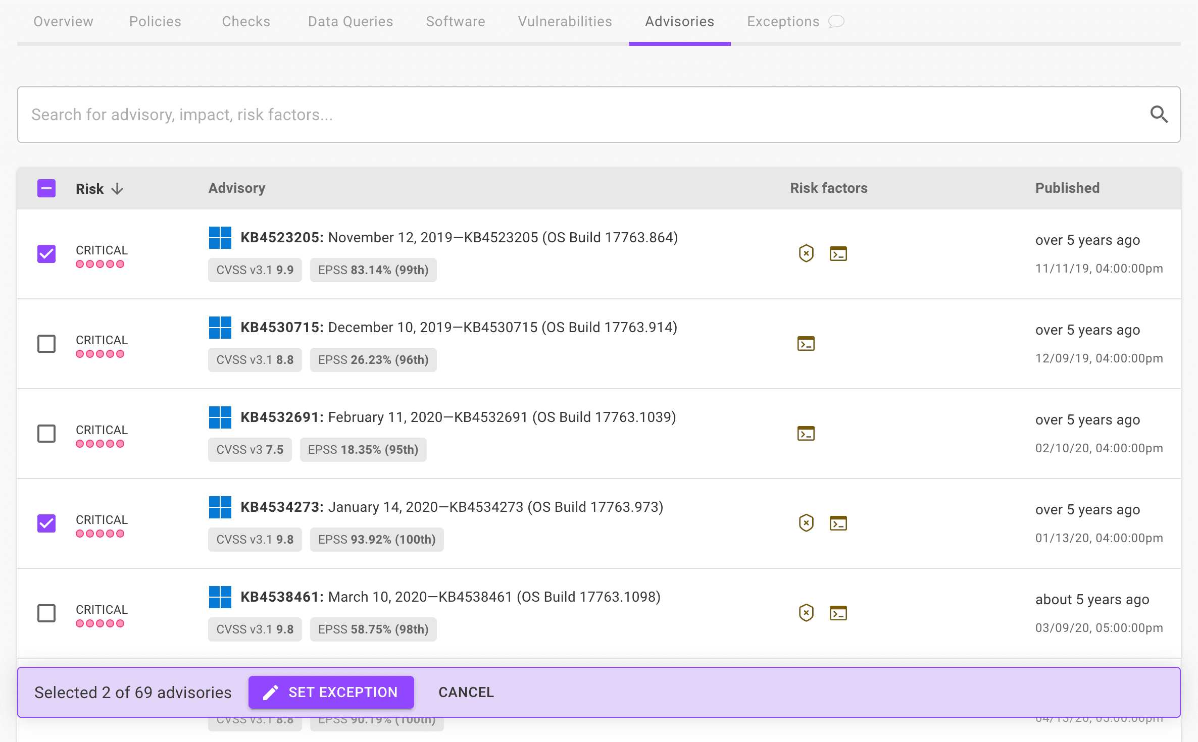 Mondoo advisories - set an exception