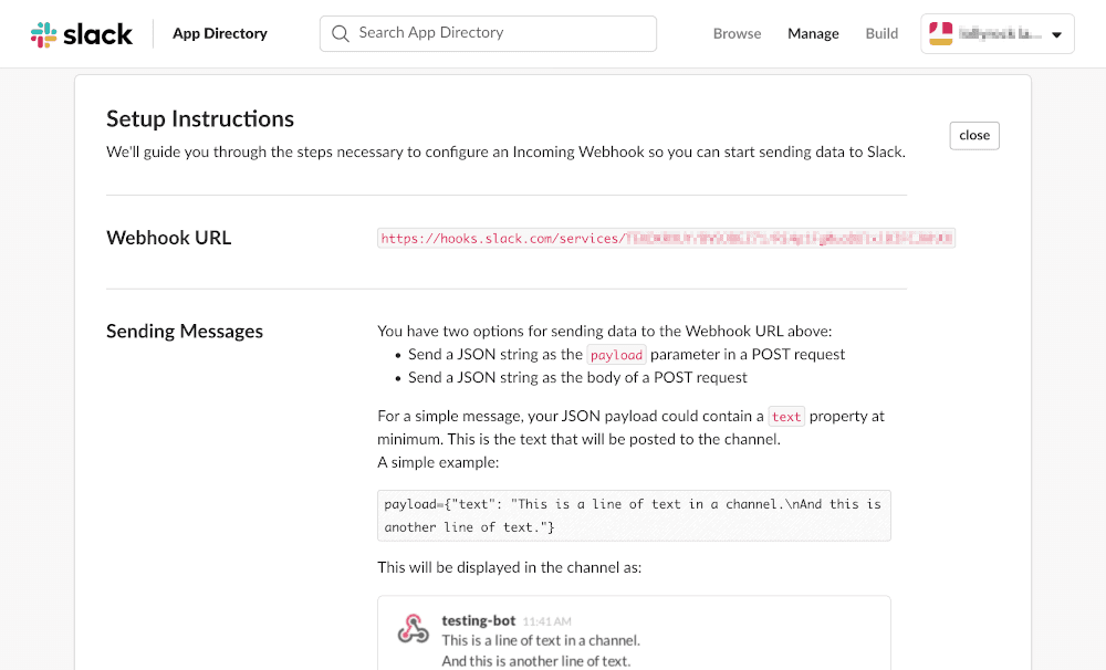 Slack webhook Directory