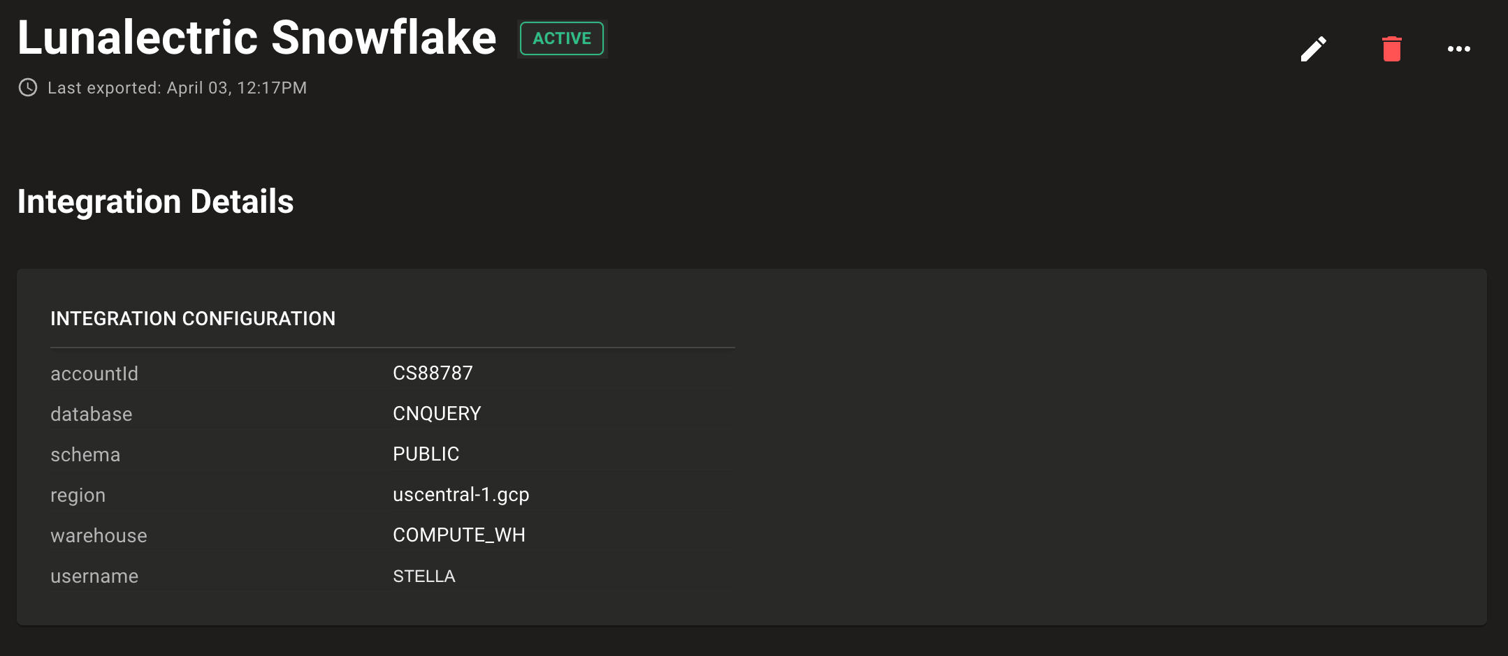 Snowflake integration detail