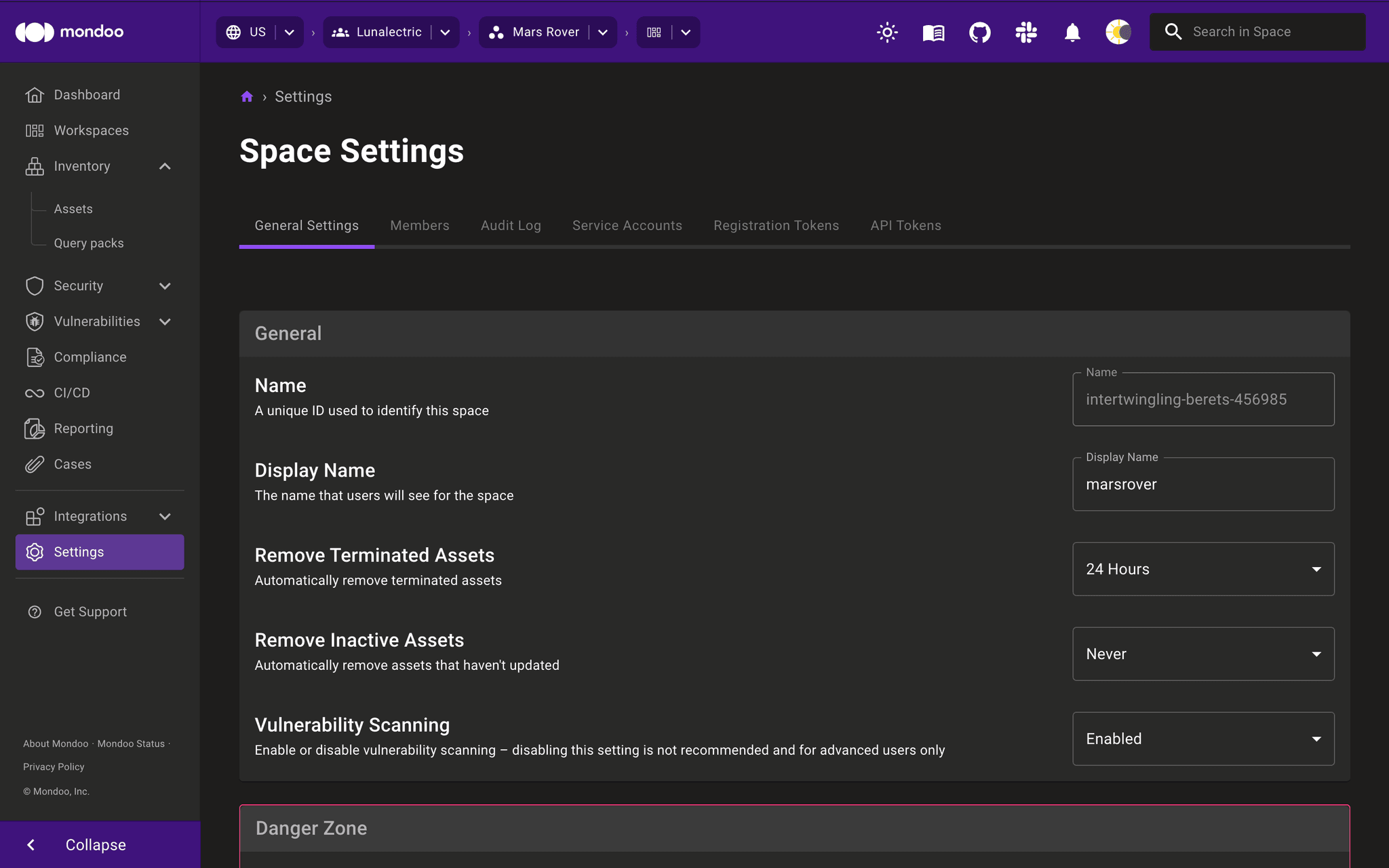 Mondoo general space settings