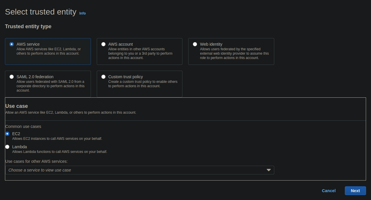 Create an IAM SSM role in the AWS console