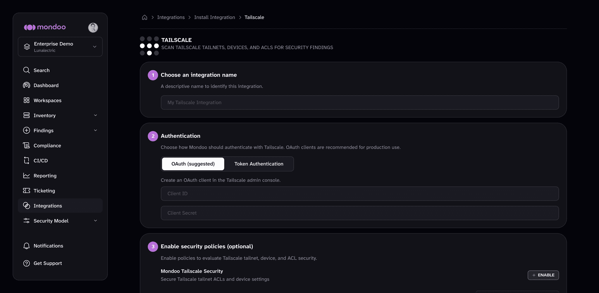 Add a Tailscale integration in Mondoo