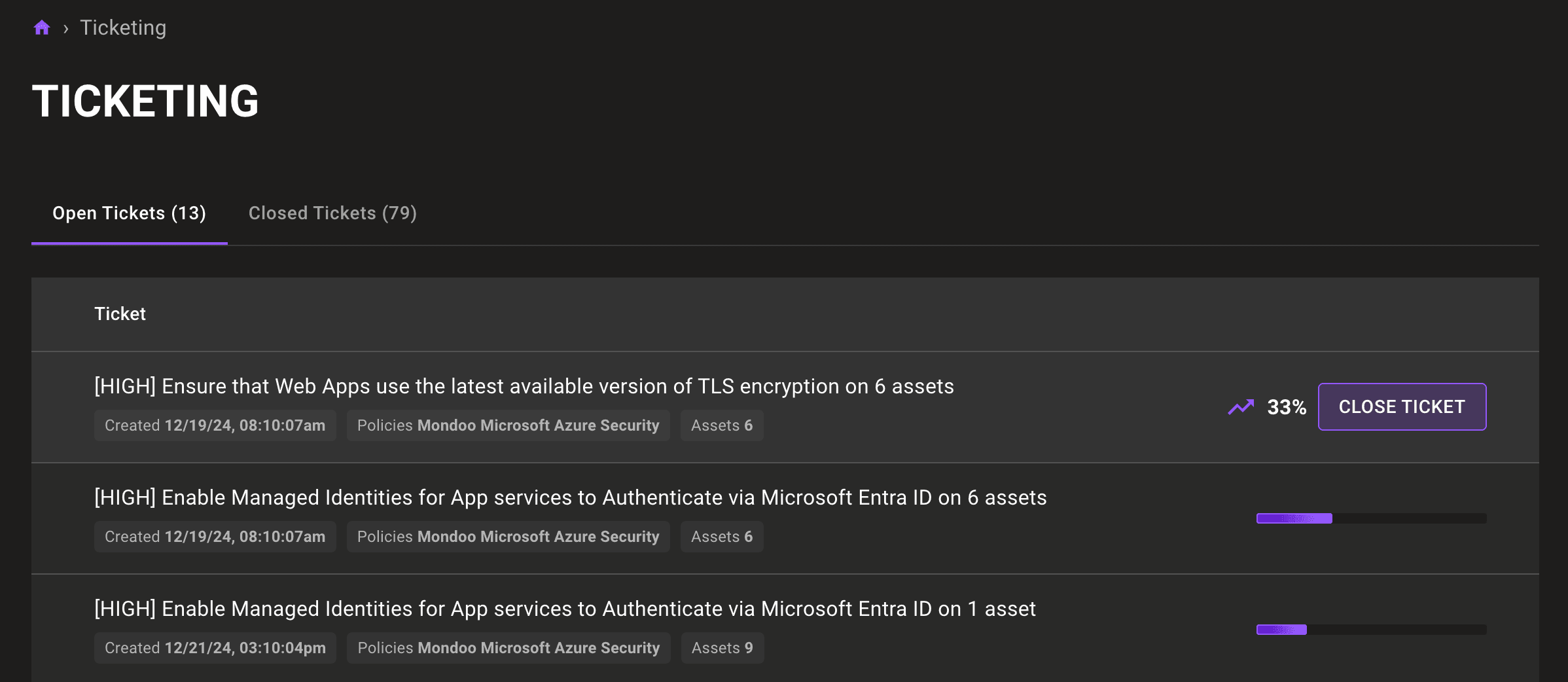 Close a ticket in Mondoo from the open tickets list