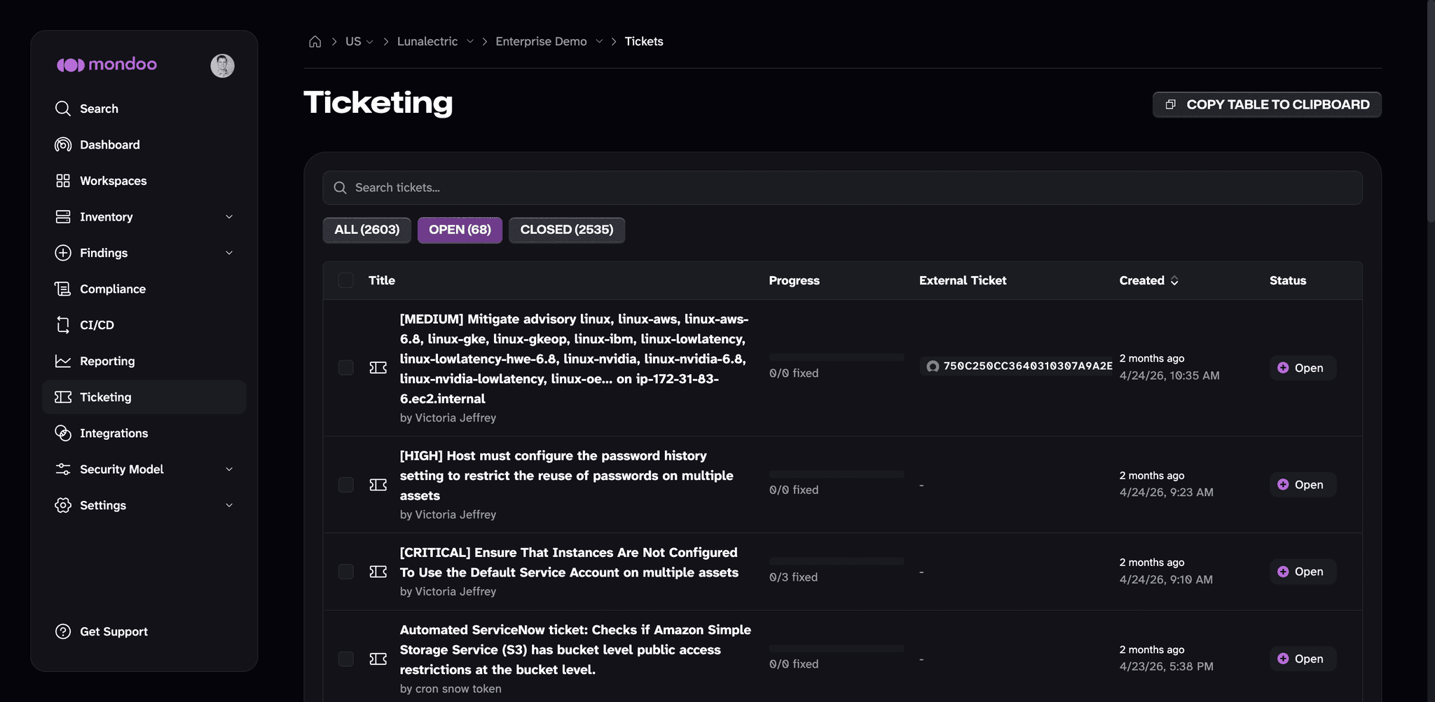 Ticketing in Mondoo
