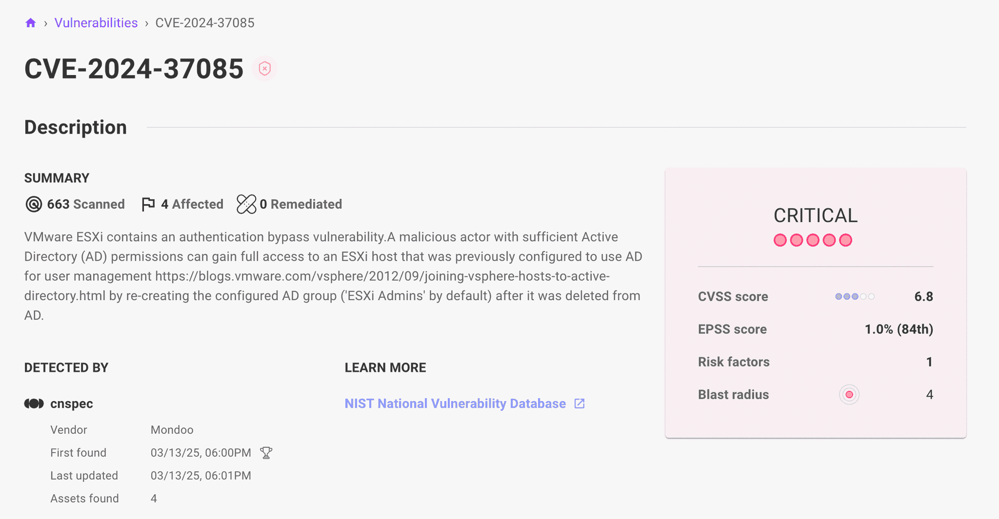 Vulnerability in Mondoo