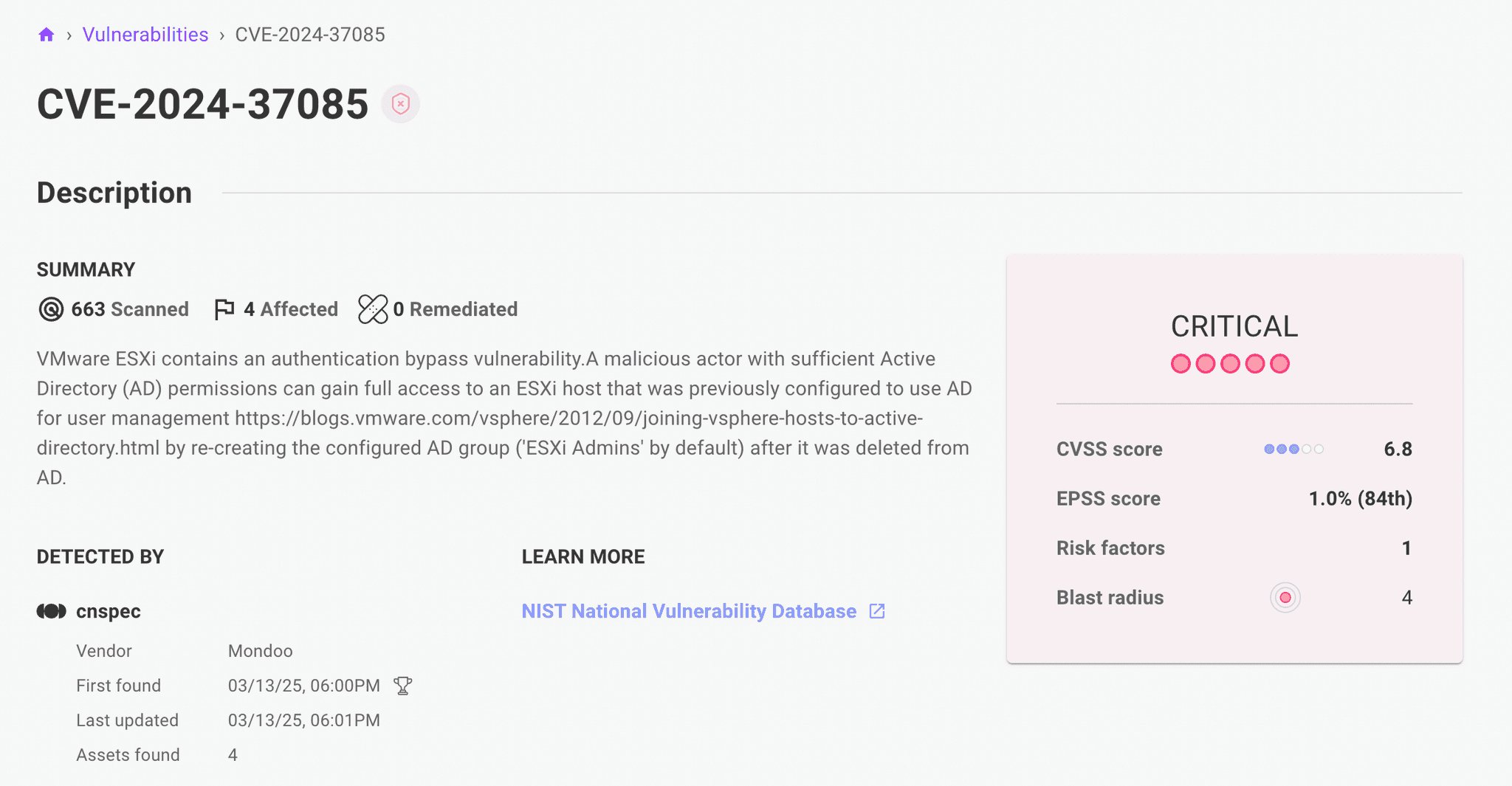 Vulnerability in Mondoo