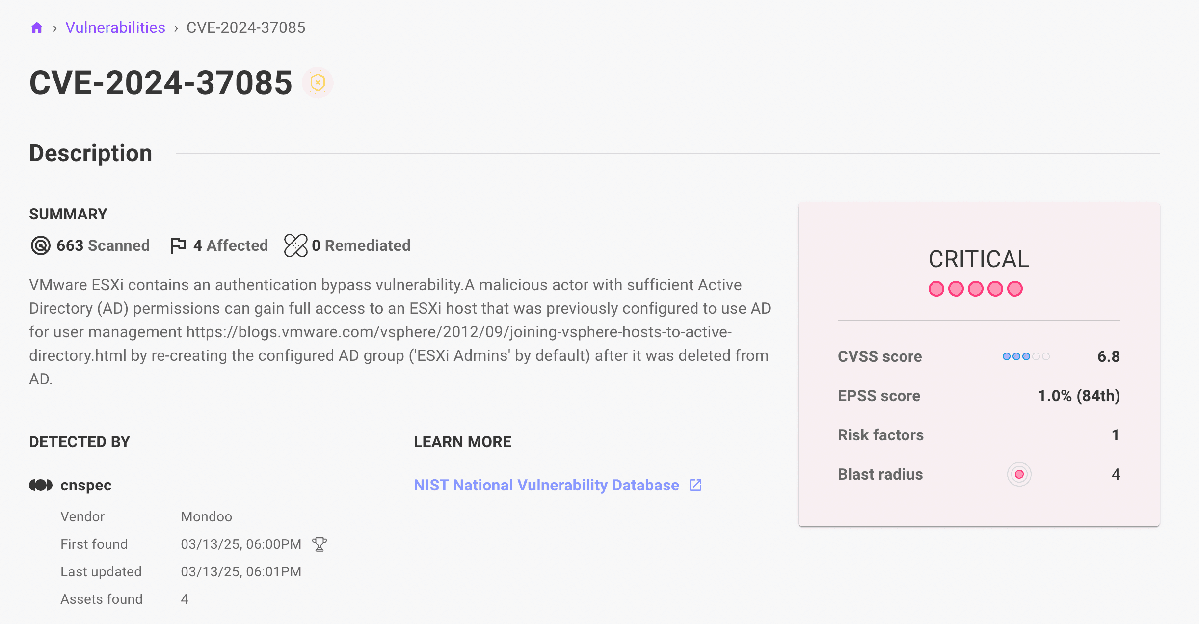 Vulnerability in Mondoo