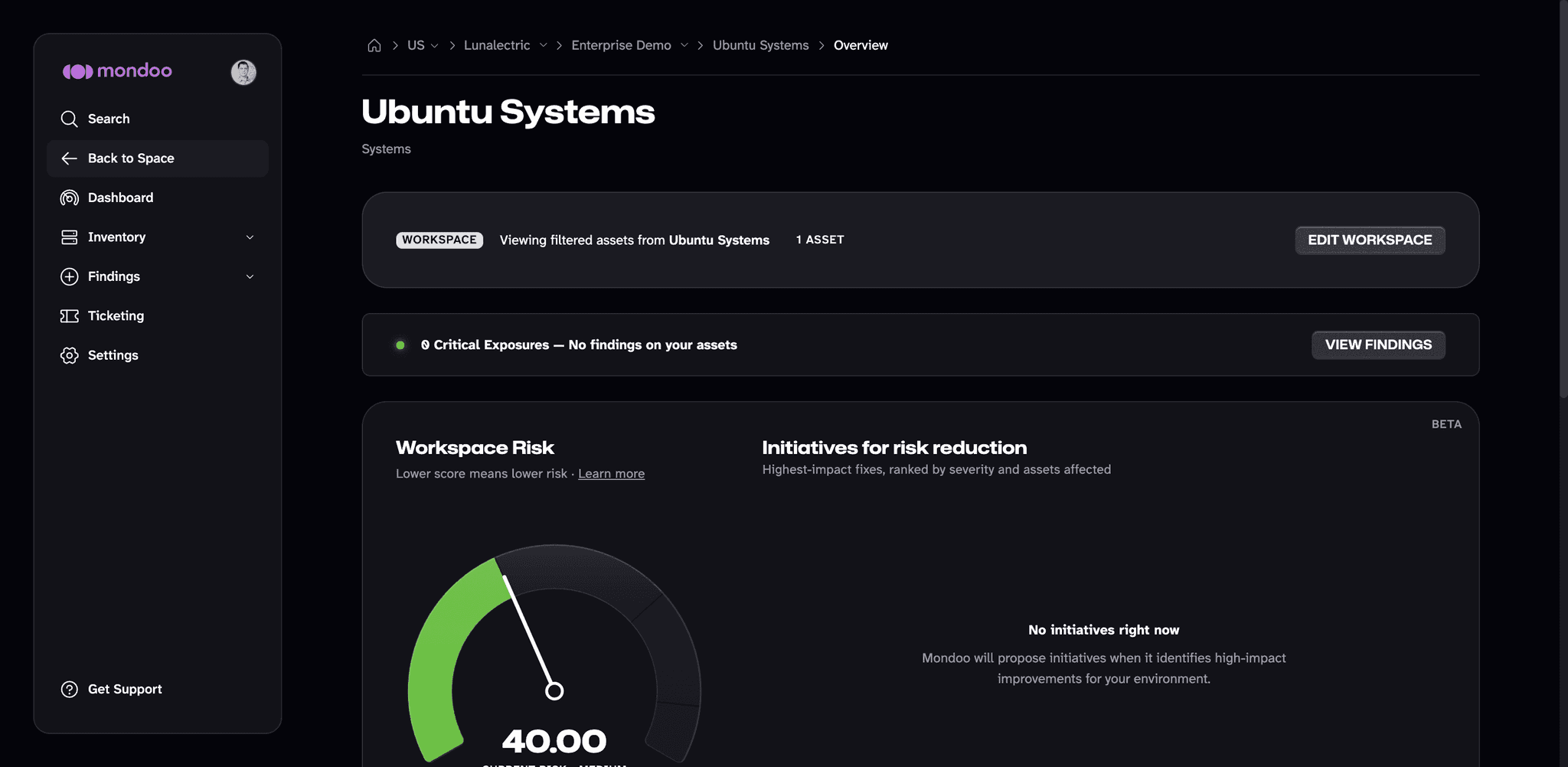 Mondoo workspace overview