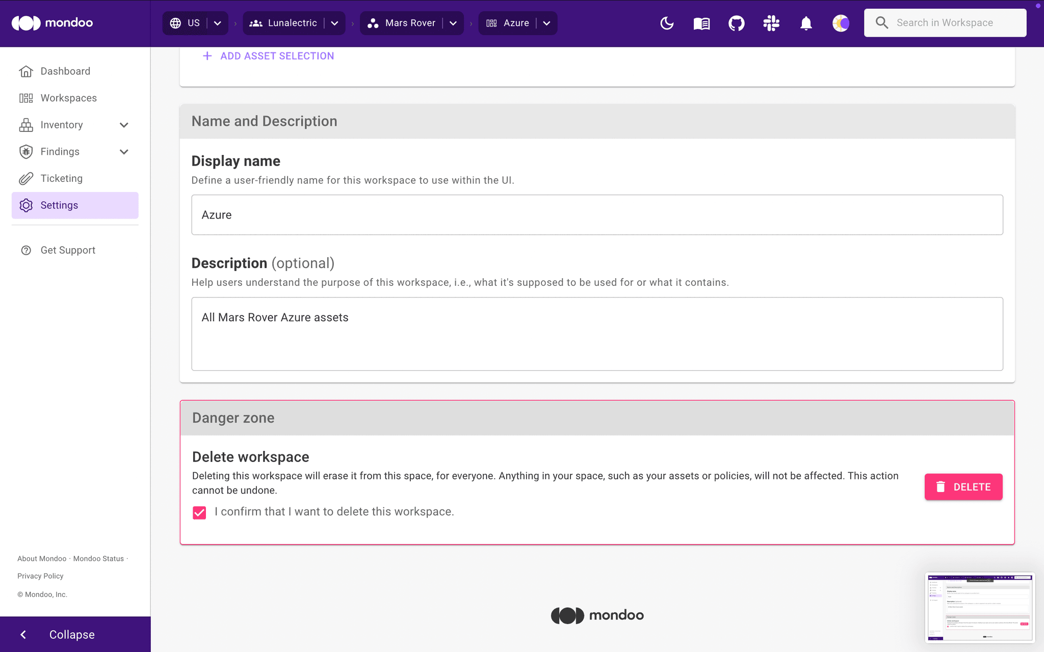 Mondoo workspace overview