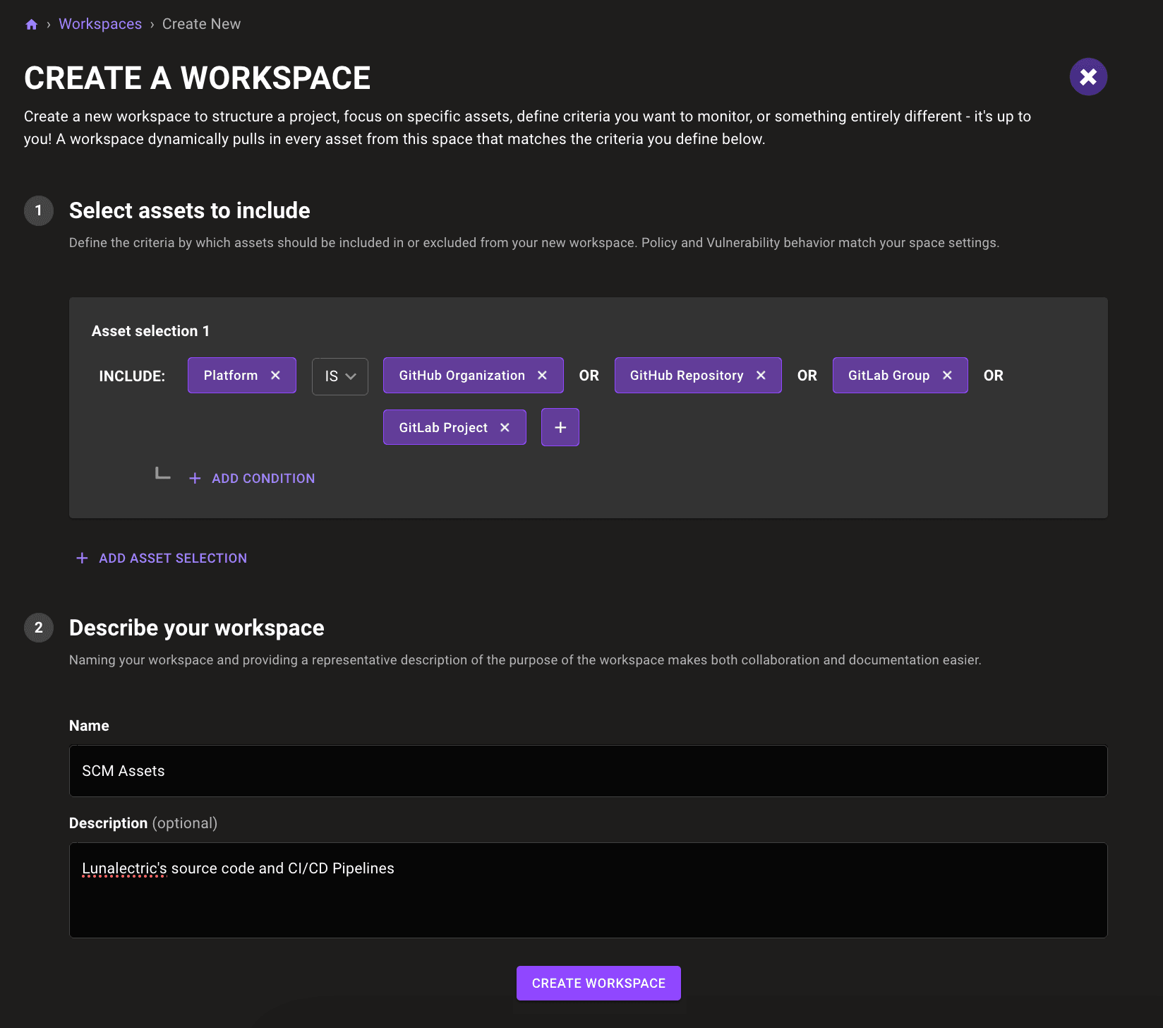 Creating a workspaces filter