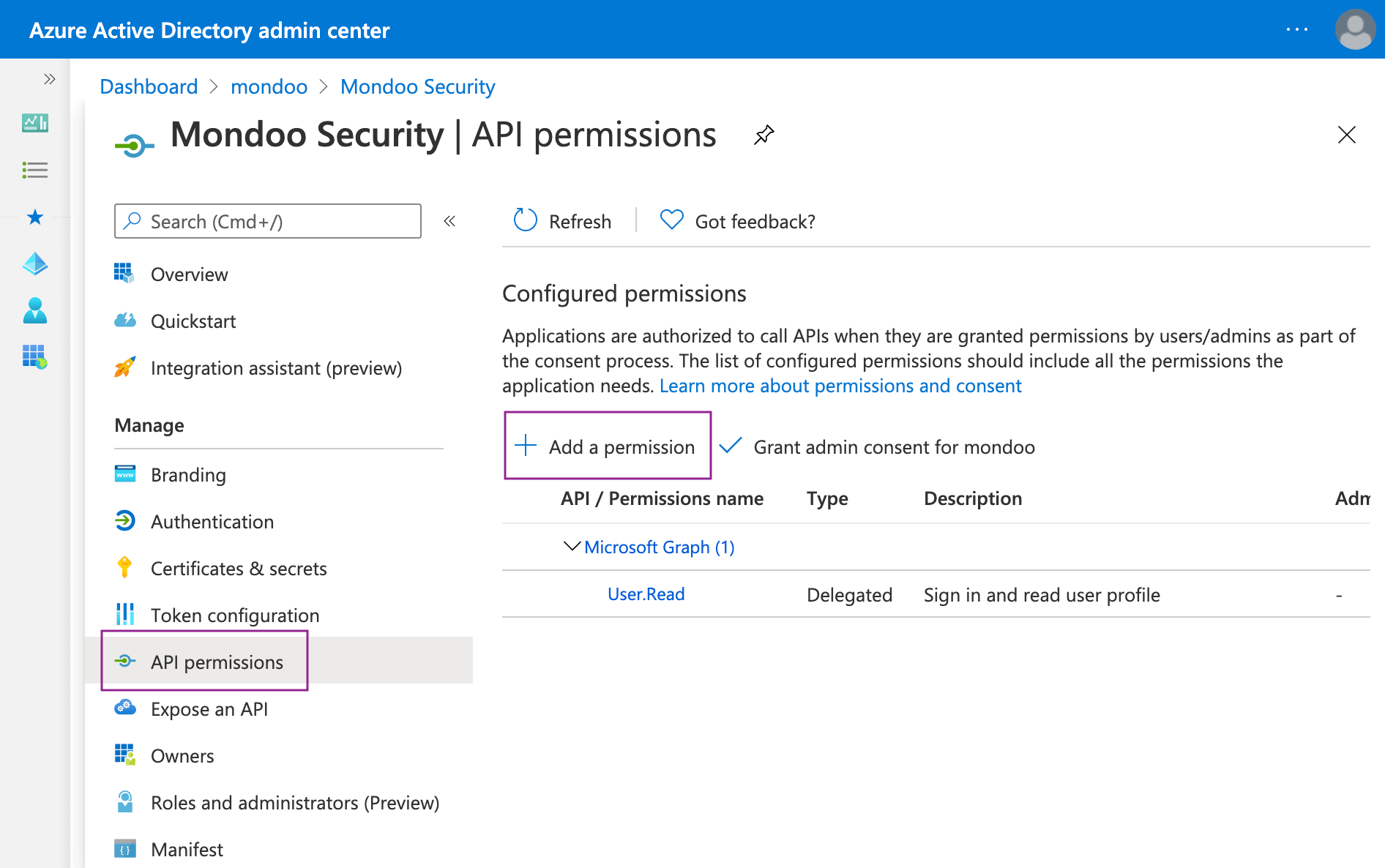 Azure Admin Center App Registrations