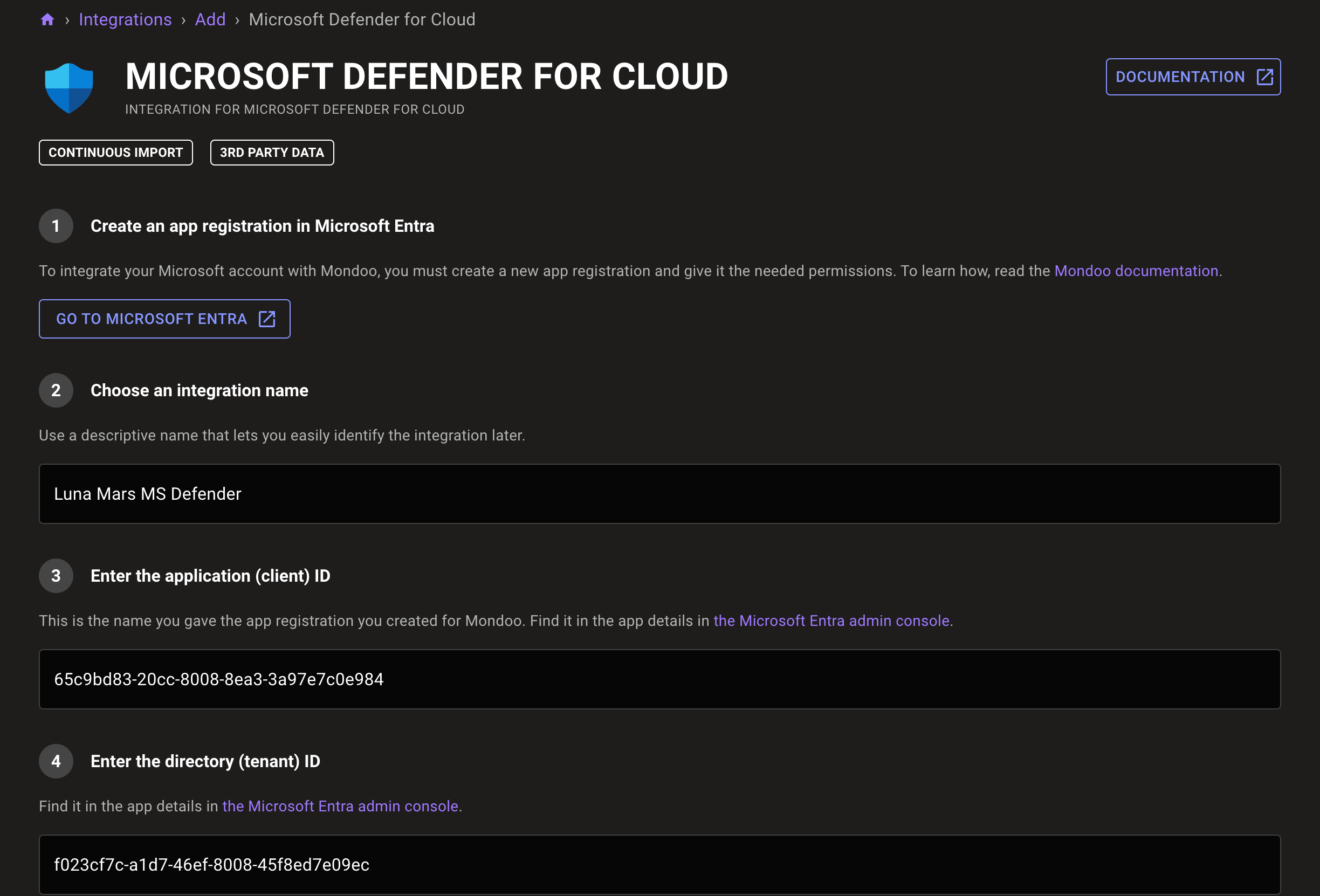 create a defender integration