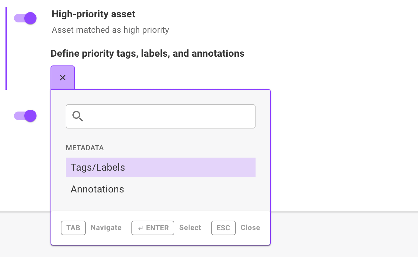 Define assets as high or low risk based on metadata in Mondoo