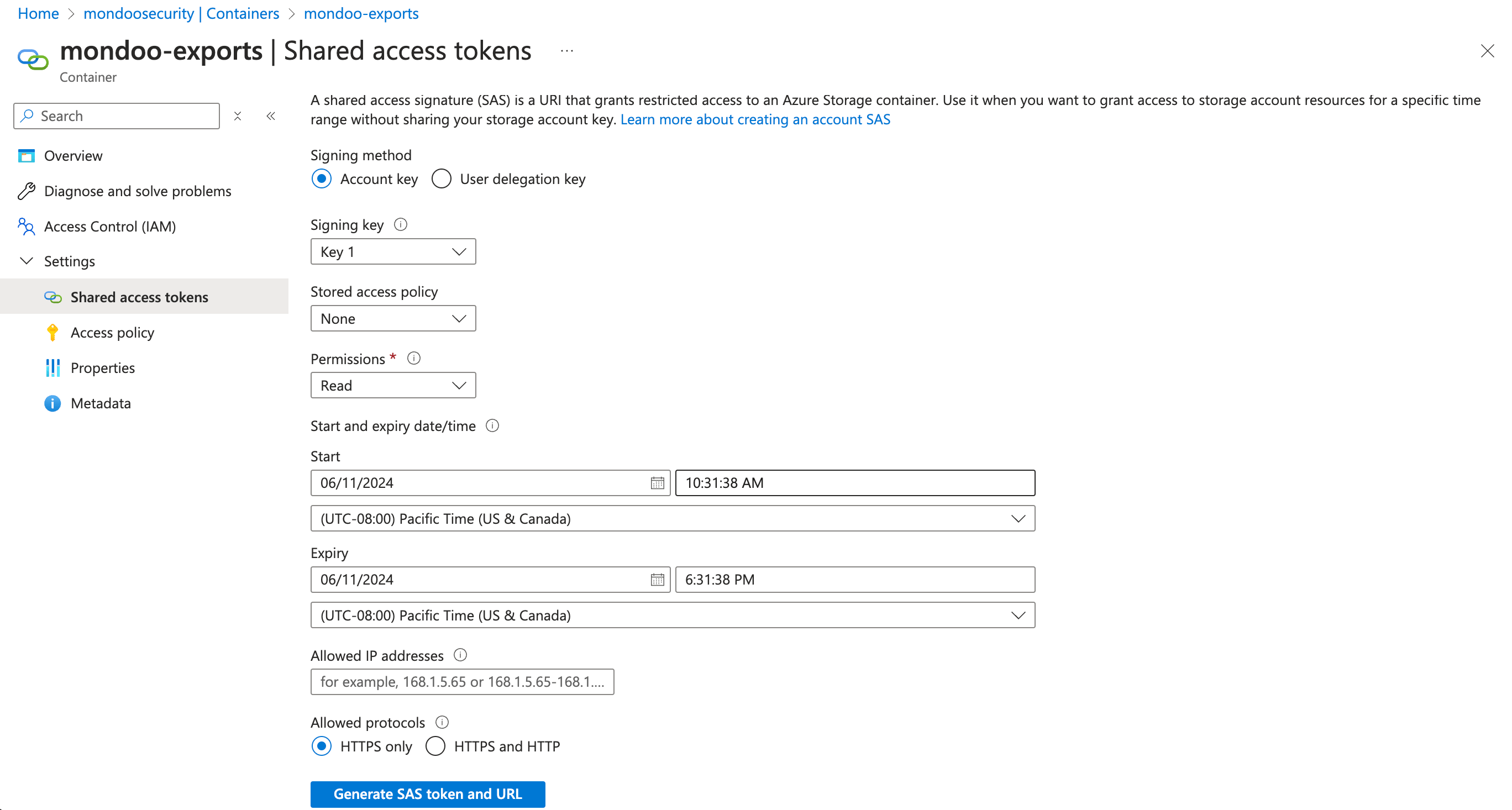 Add a shared access token in Azure