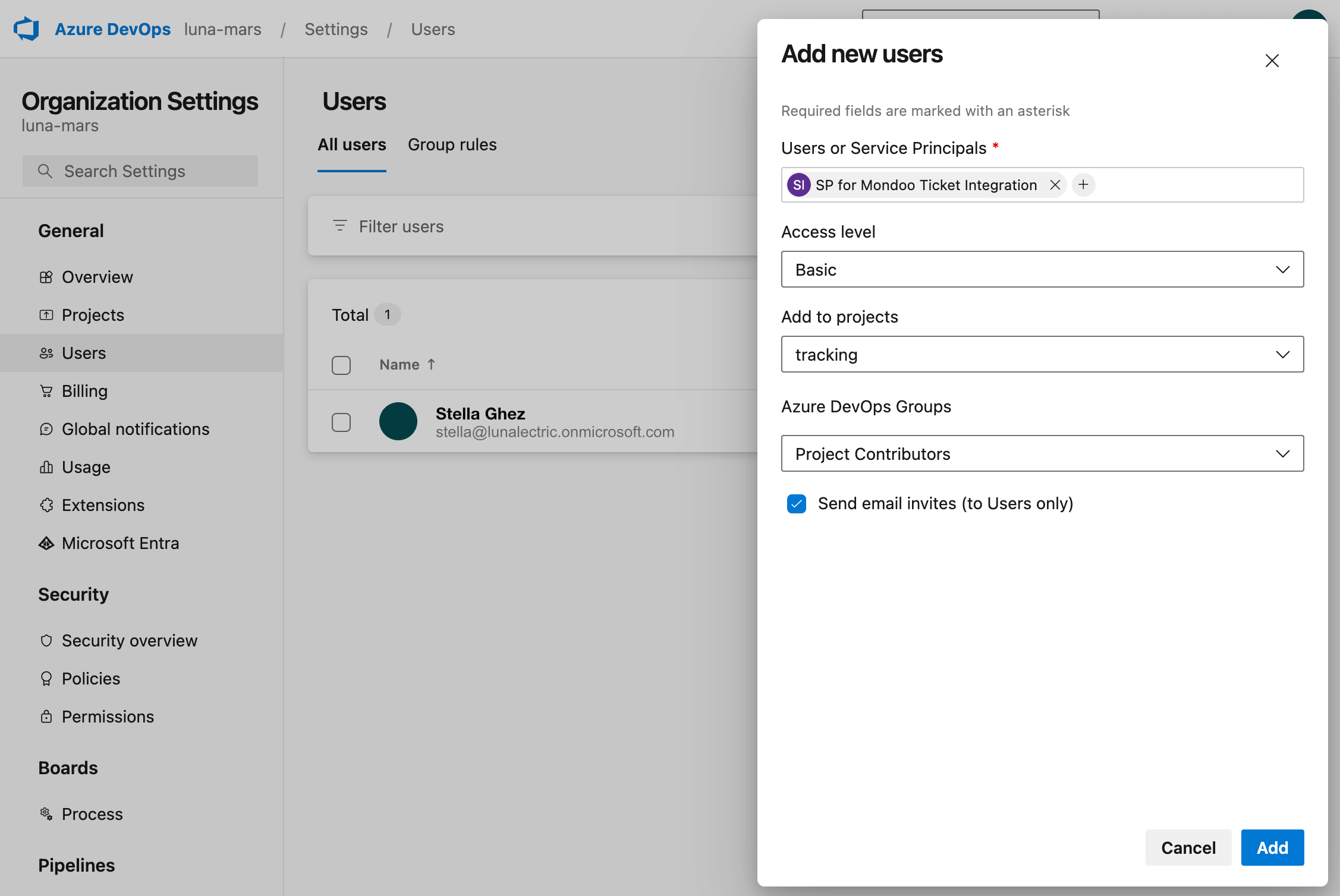 Add users in Azure DevOps organization settings