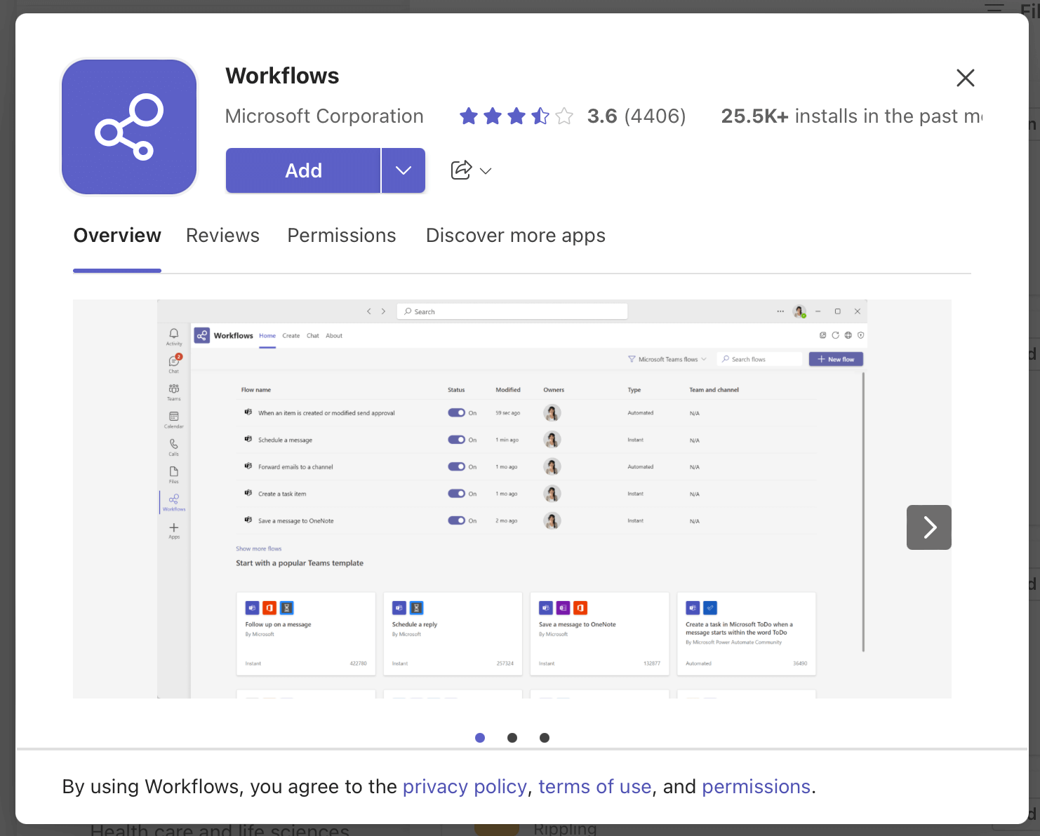 Add the Workflows app in Microsoft Teams