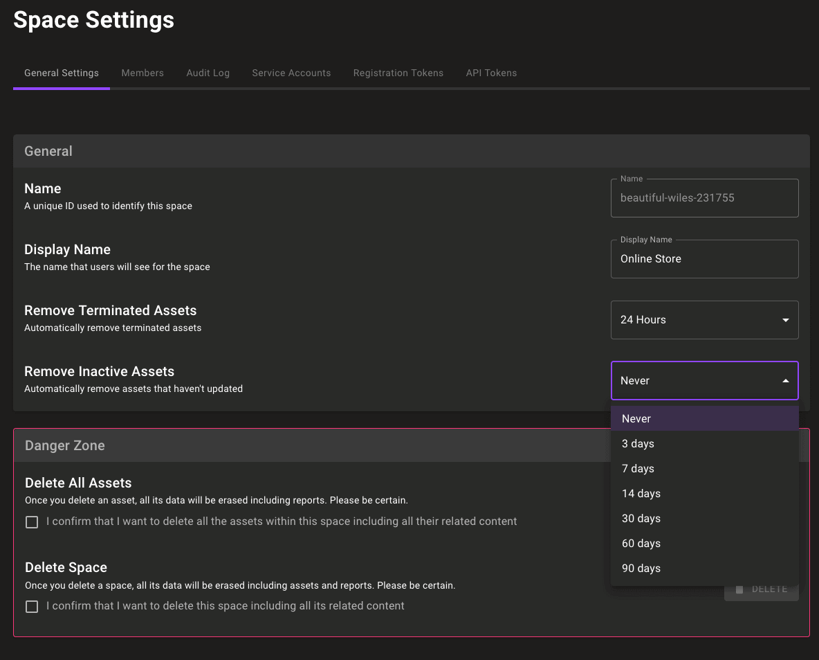 Automatic asset cleanup settings