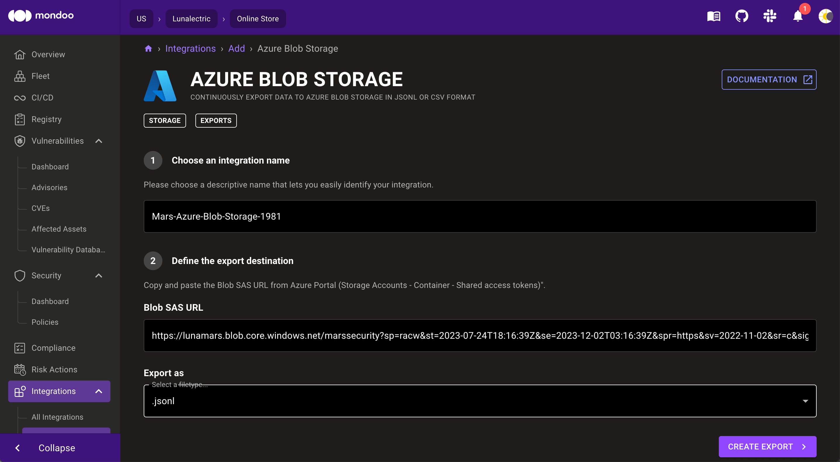 Azure Blog Storage Exports