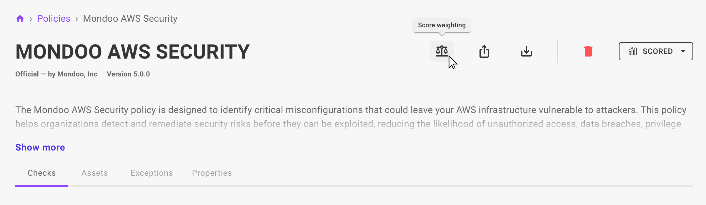Change a policy&#39;s scoring system in the Mondoo Console