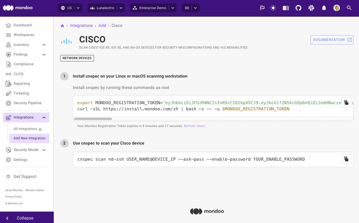 Cisco network device integration setup
