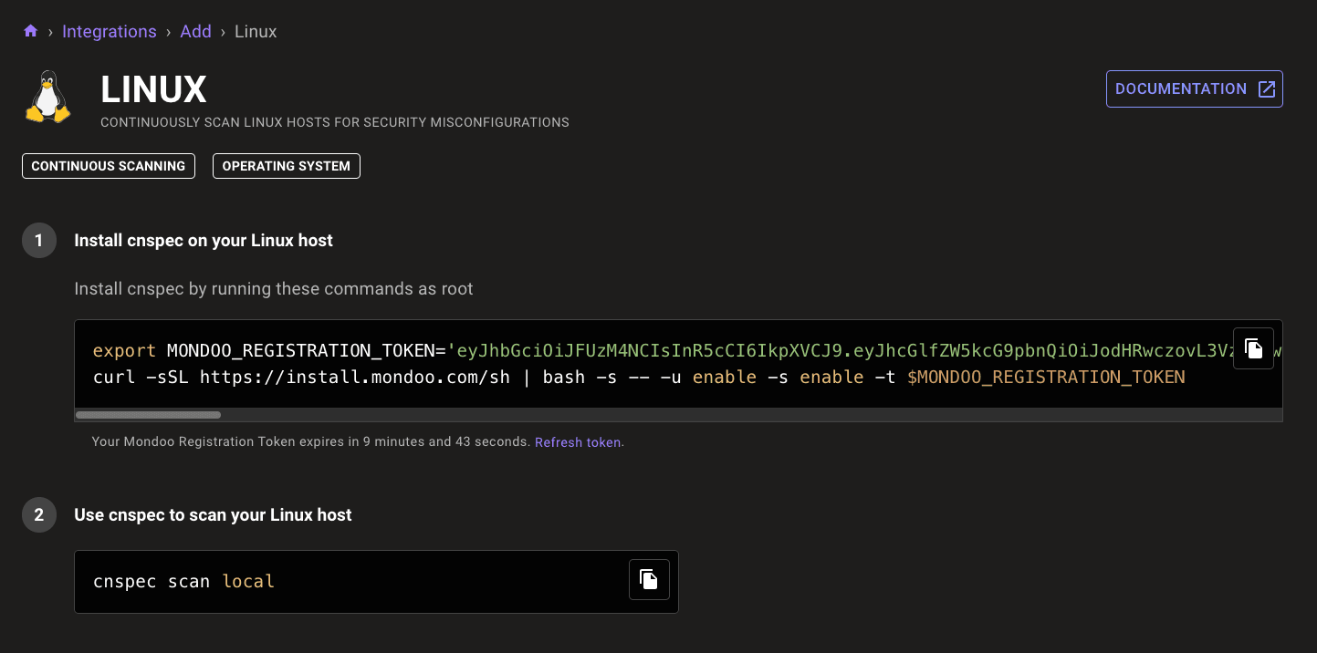 Register cnquery with Mondoo Platform