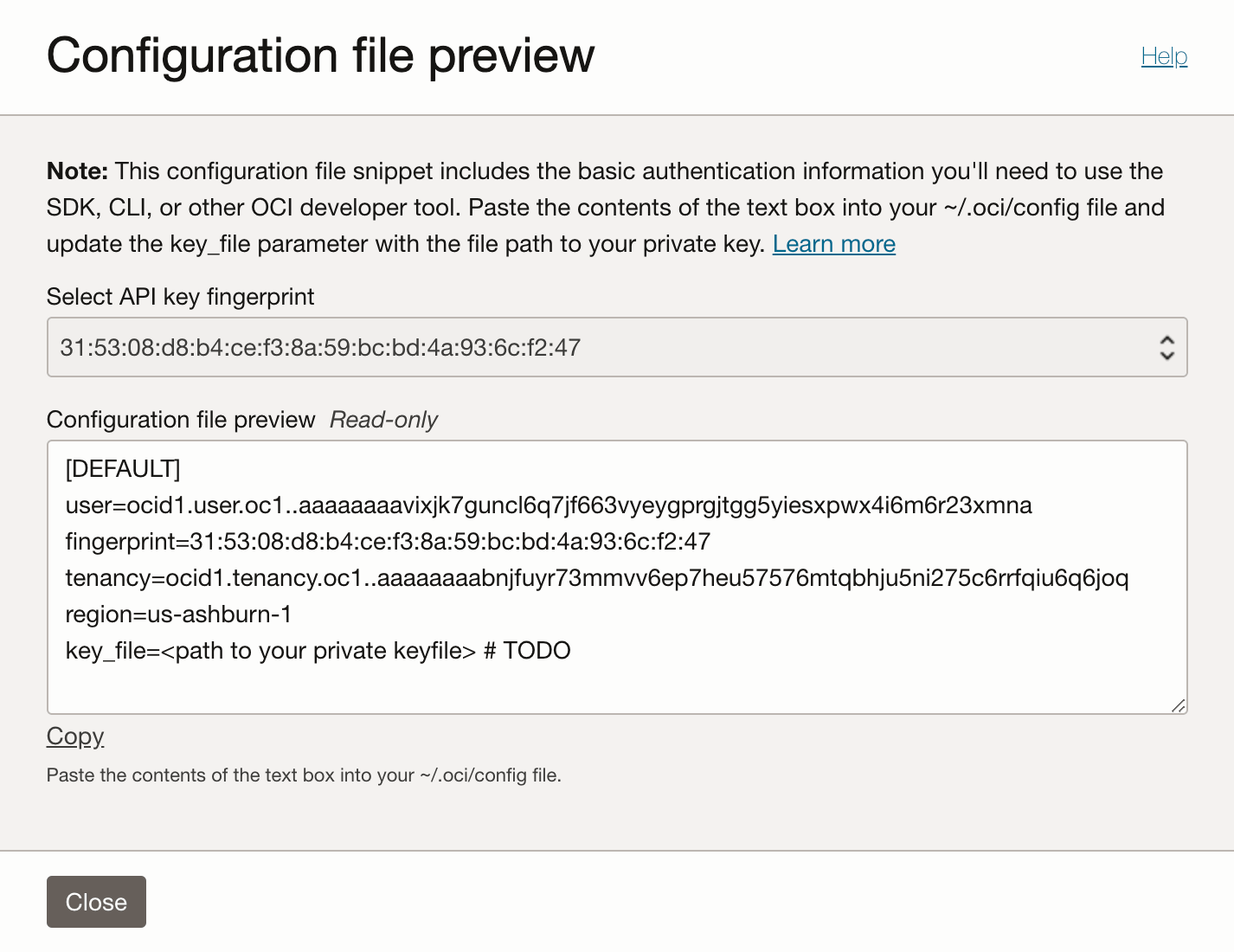 OCI configuration file snippet