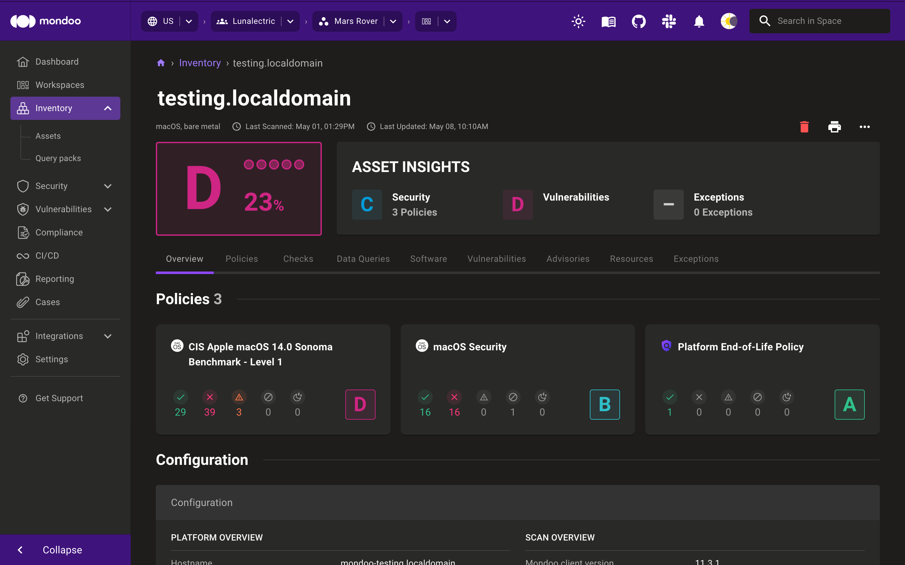 Results in the Mondoo Console